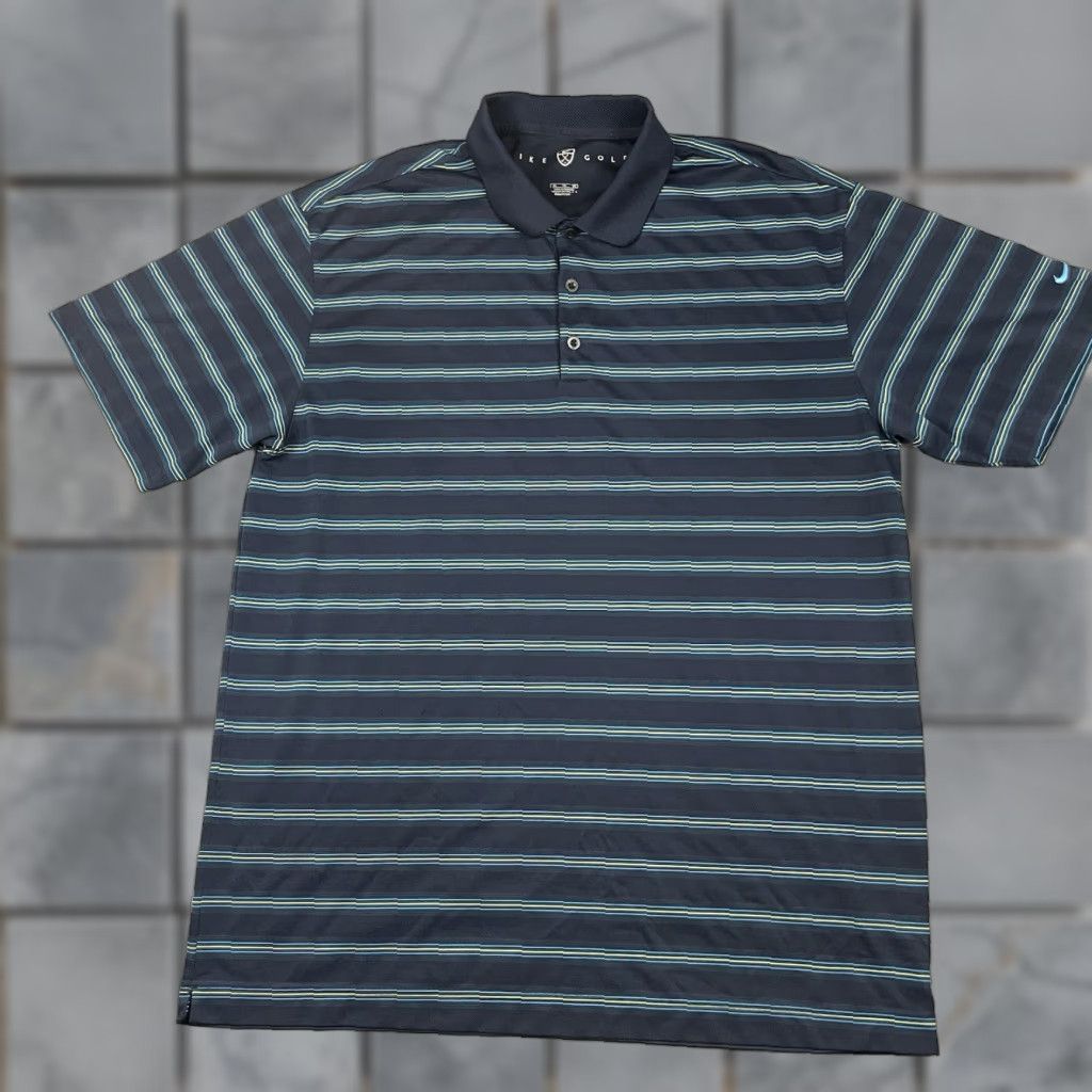Nike Nike Golf Polo Shirt Mens XL Blue Striped Performance Swoosh Check Logo Casual Polo Shirt Nike Dri-Fit Golf Size US XL / EU 56 / 4 - 1 Thumbnail