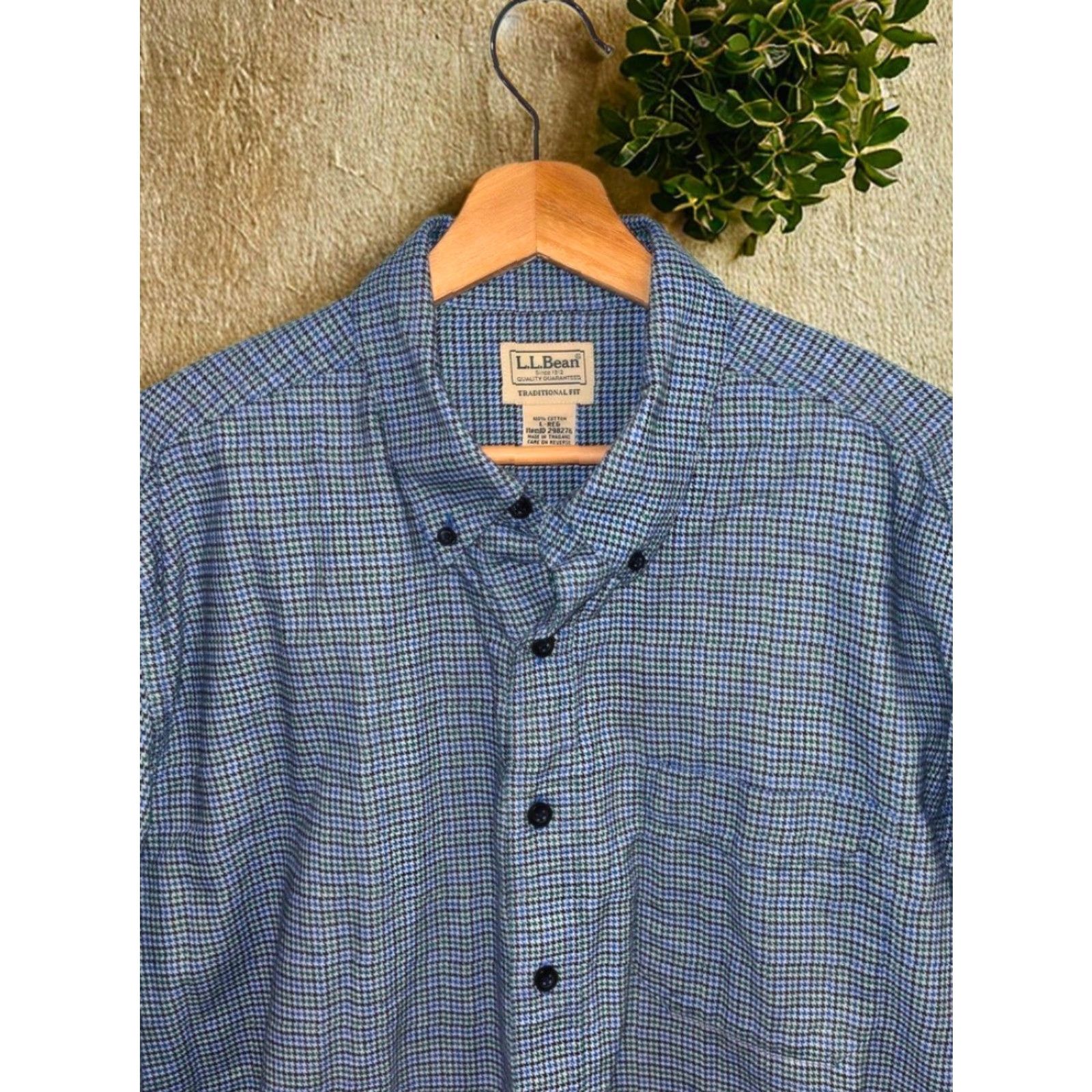 Vintage LL Bean Mens Large Multi Blue Houndstooth Check Flannel Button Down Shirt Pocket Size US L / EU 52-54 / 3 - 6 Thumbnail