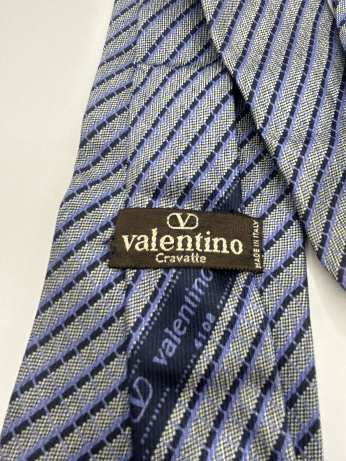 Valentino Valentino Grey/Black/Purple Striped Tie Size ONE SIZE - 4 Thumbnail