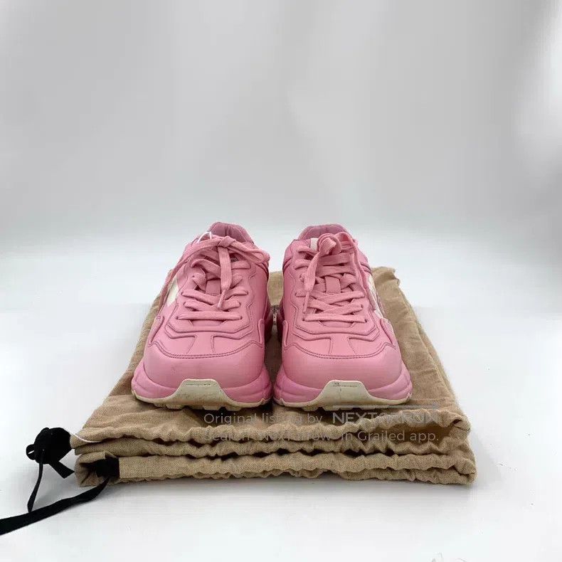 Gucci Gucci Pink logo letter print lace-up casual flat sneakers Size US 7 / IT 37 - 8 Thumbnail