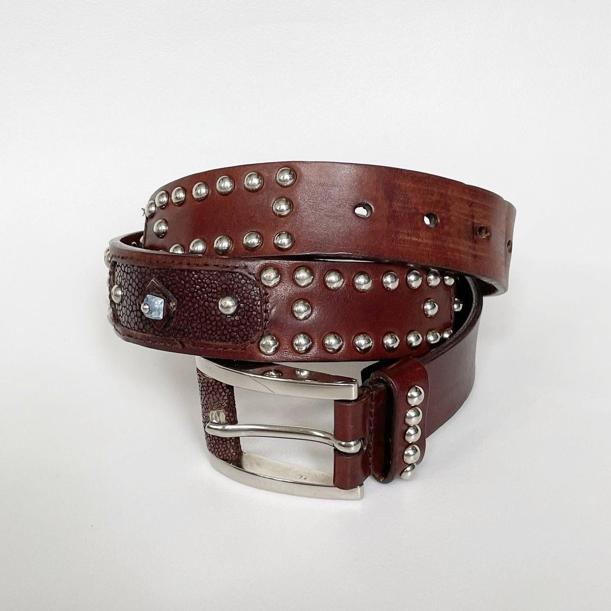 Pre-owned Prada Early 2000s Studded + Jewelled Belt In Dark Brown