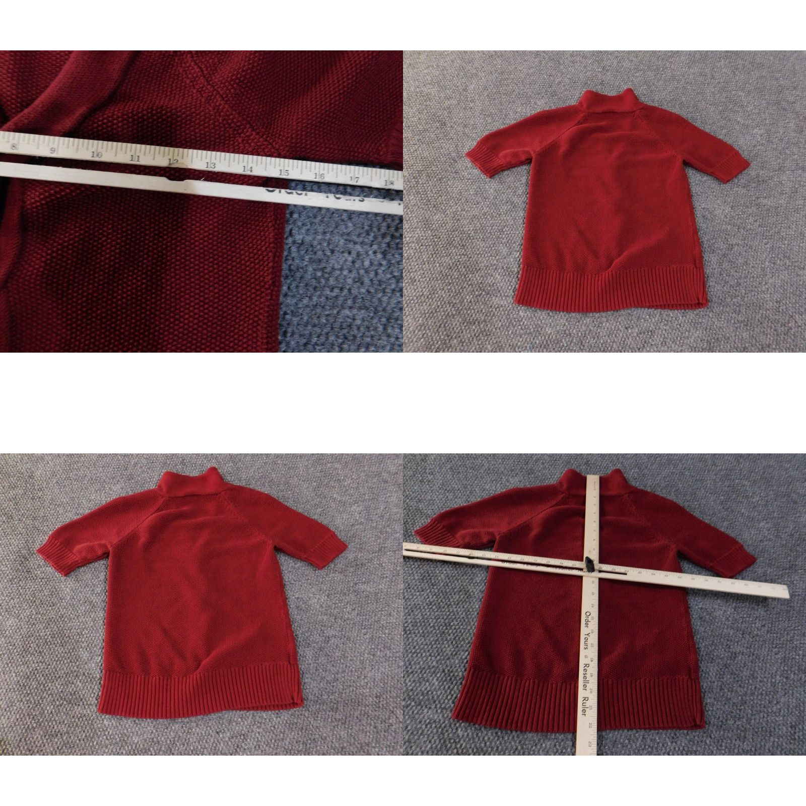 Loft VINTAGE LOFT Ann Taylor Sweater Womens M Red Short Sleeve Shawl Collar Tunic 100% Cotton Raglan Knit Crew Neck Womens Size M / US 6-8 / IT 42-44 - 8 Thumbnail