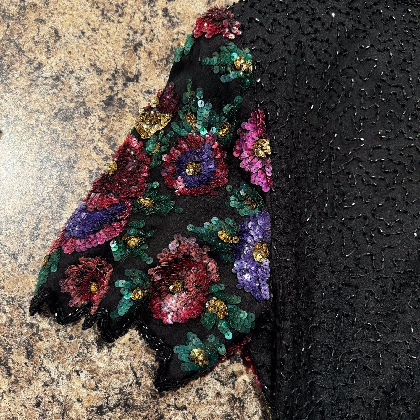Other Vintage Laurence Kazar Dress Sequin Beaded Floral Medium Size M / US 6-8 / IT 42-44 - 9 Thumbnail