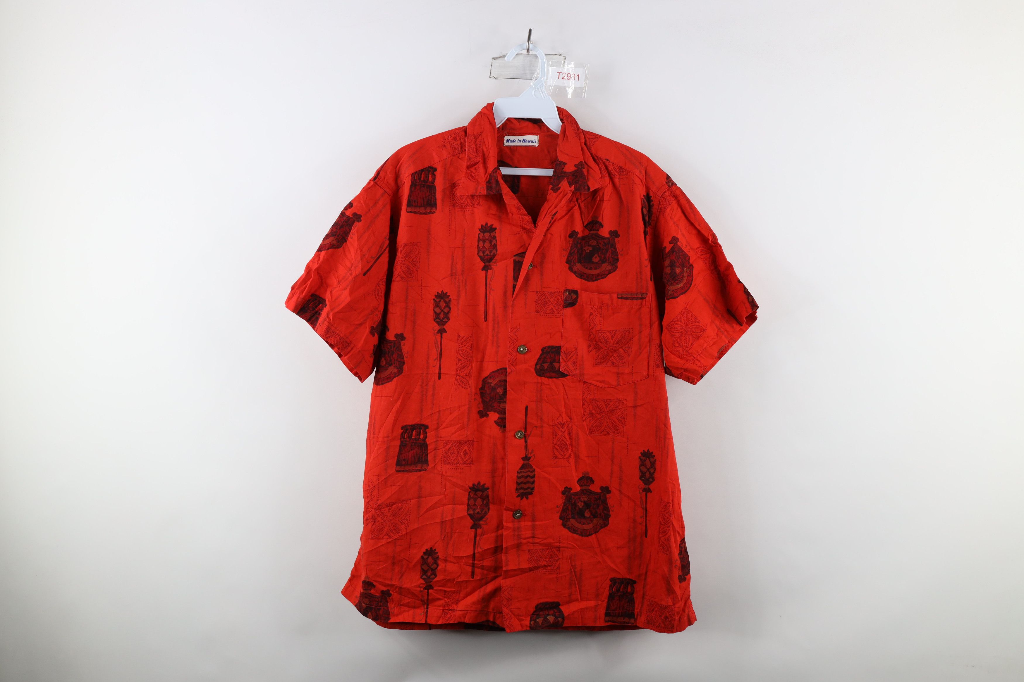 Vintage 50s 60s Flower Geometric Hawaiian Button Shirt USA