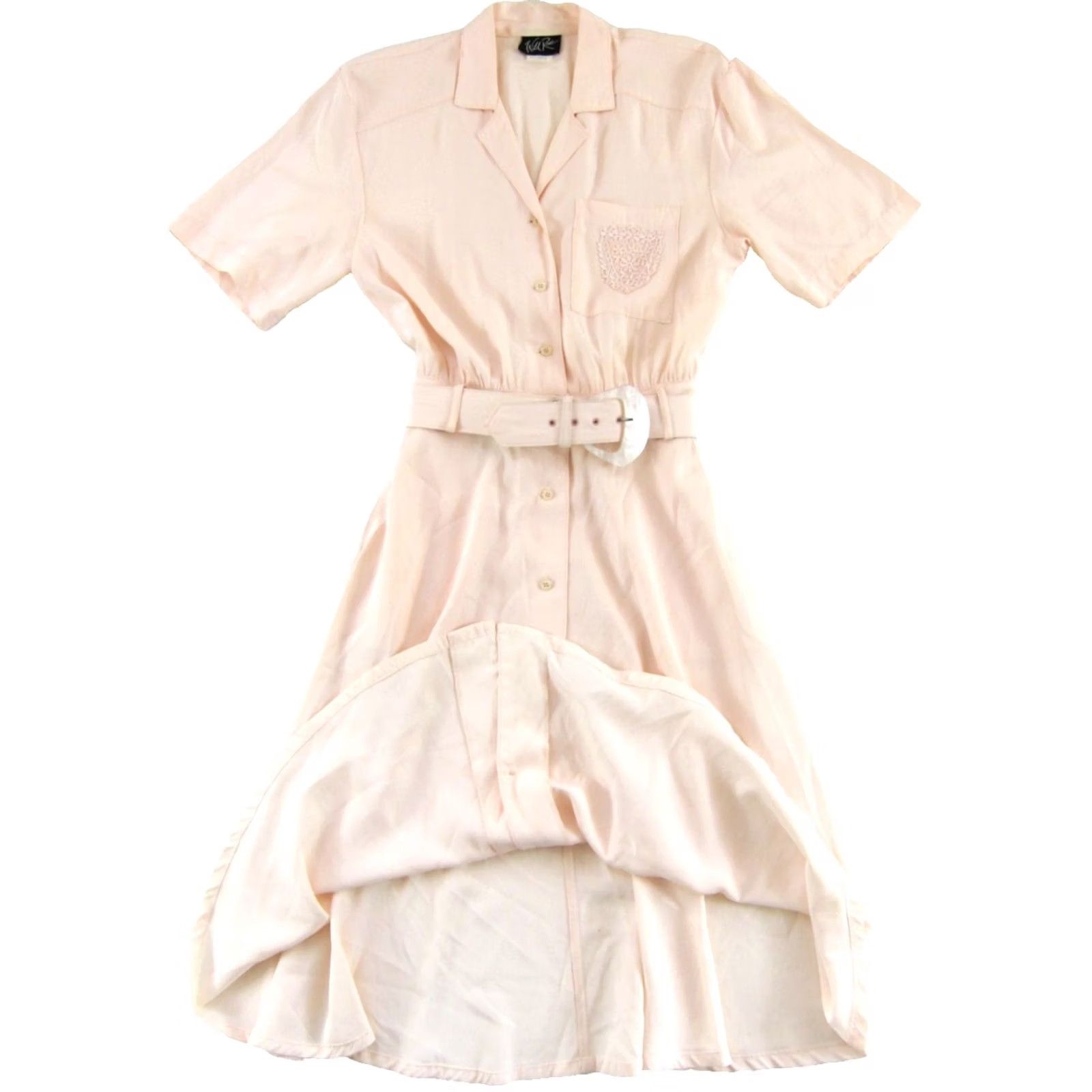 Vintage VINTAGE Wild Rose Dress Maxi, Belted, Pockets, Long (Collared Button-Up) Pink 1980s Women Size 6 Size M / US 6-8 / IT 42-44 - 6 Thumbnail