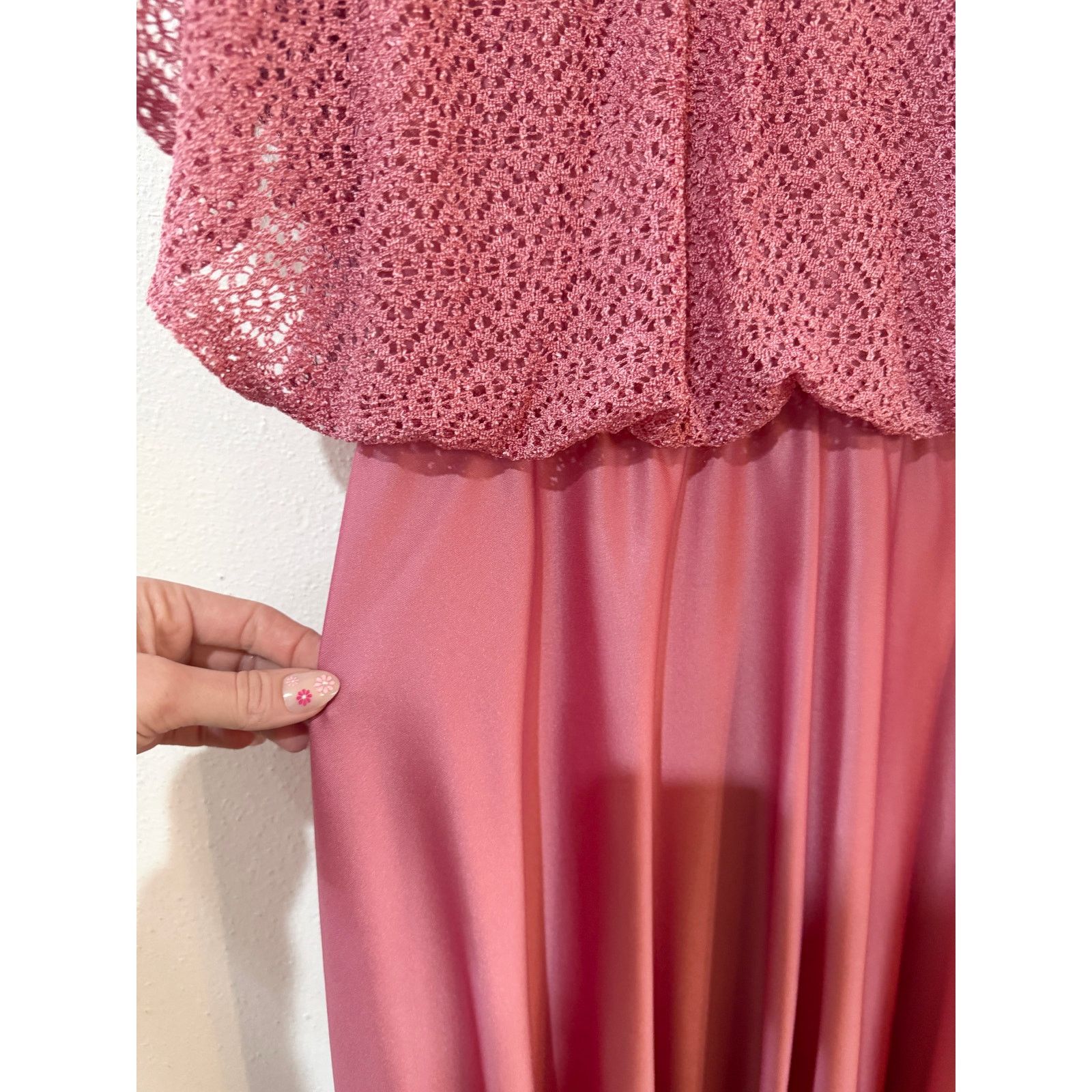 Vintage 70s Dusty Pink Flutter Sleeve Maxi Dress Size XL / US 12-14 / IT 48-50 - 8 Thumbnail