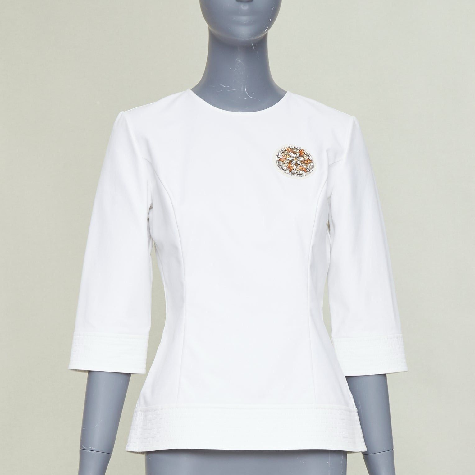 Dior DIOR 2013 off white gold rhinestone embellished badge cotton blend peplum top FR38 M Size M / US 6-8 / IT 42-44 - 1 Thumbnail