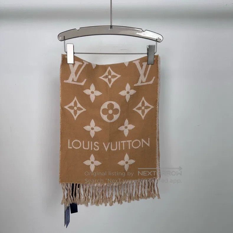 Louis Vuitton Louis Vuitton Creamy big presbyopia fringed wool scarf Size ONE SIZE - 1 Thumbnail