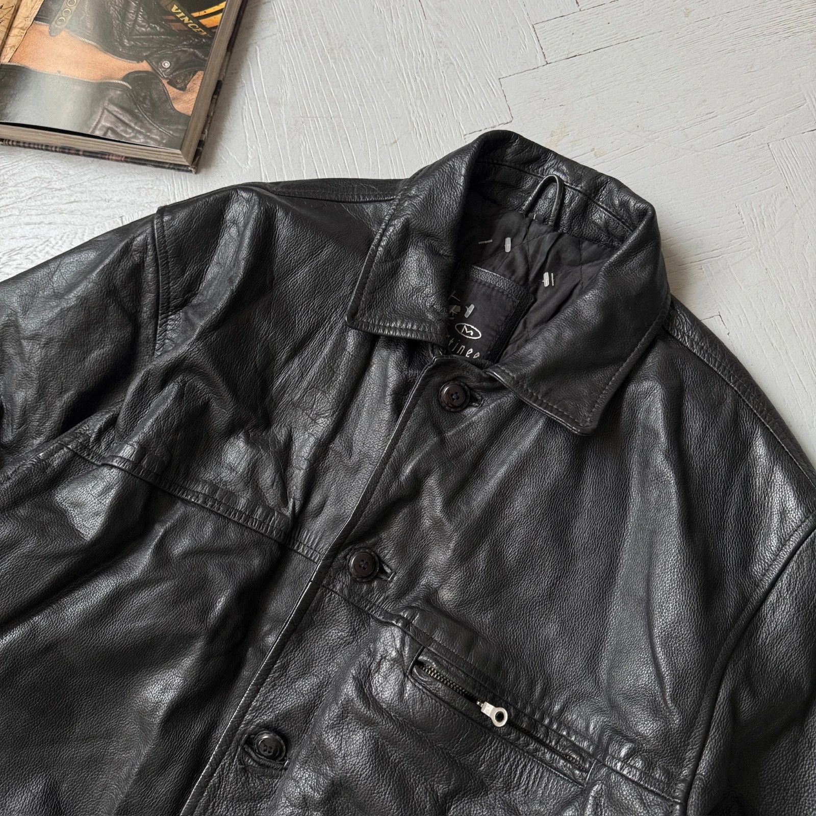Vintage Vintage Real Leather Collared Gangster Jacket Car Coat Size US L / EU 52-54 / 3 - 4 Thumbnail
