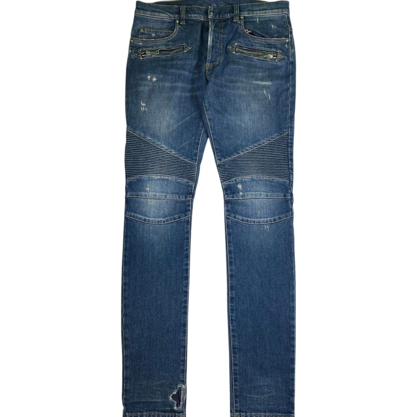 Balmain Balmain Dark Blue Biker Jeans Size US 31 - 1 Thumbnail