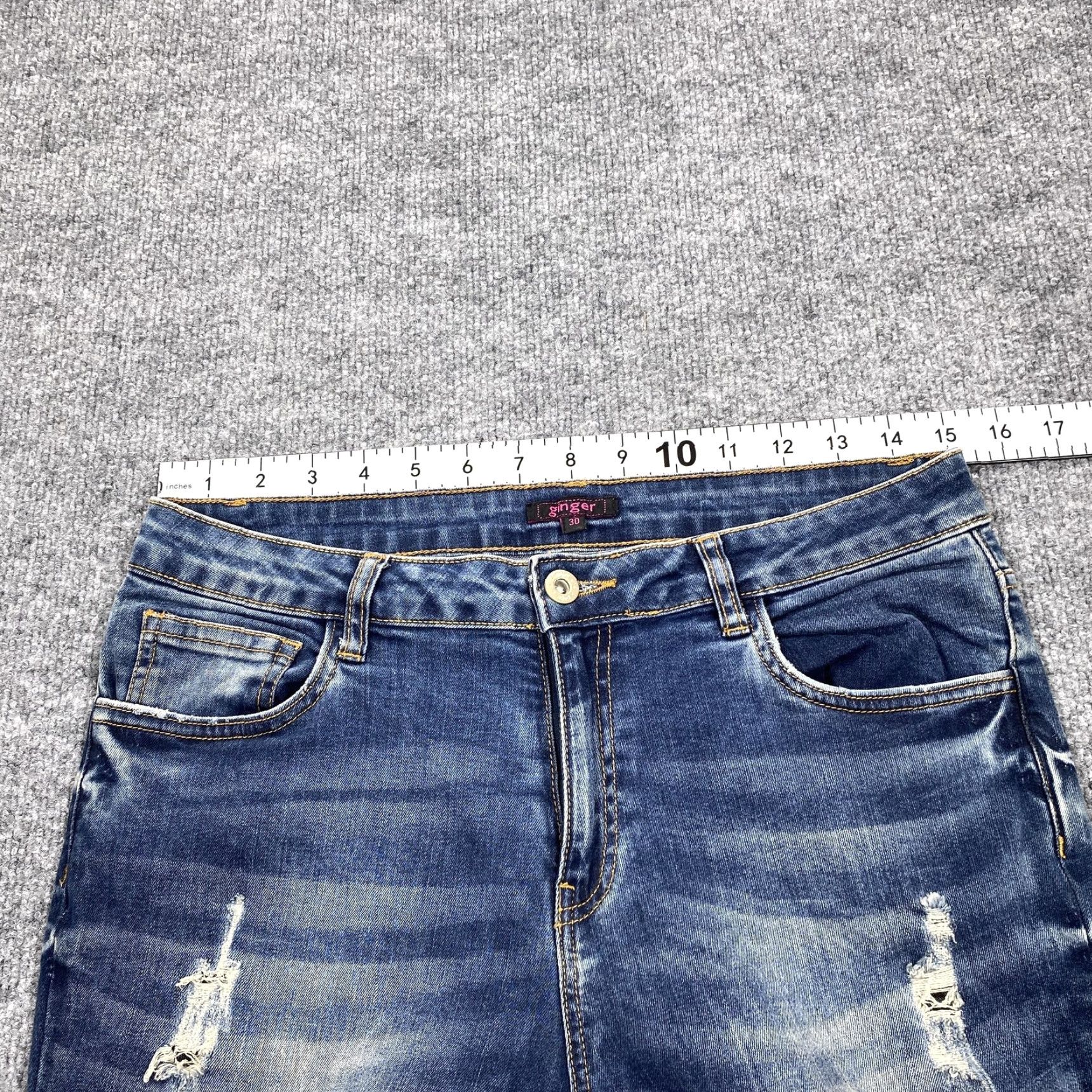 Vintage Ginger Jeans Womens 30 Blue Medium Wash Distressed Skinny Stretch Denim Jeans Size 30" / US 8 / IT 44 - 5 Thumbnail