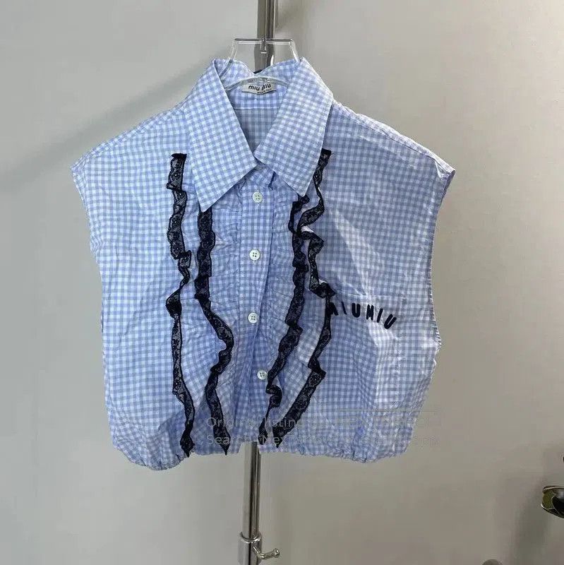 Miu Miu Miu Miu Blue Cotton Blouse with Ruffles . Size S / US 4 / IT 40 - 1 Thumbnail