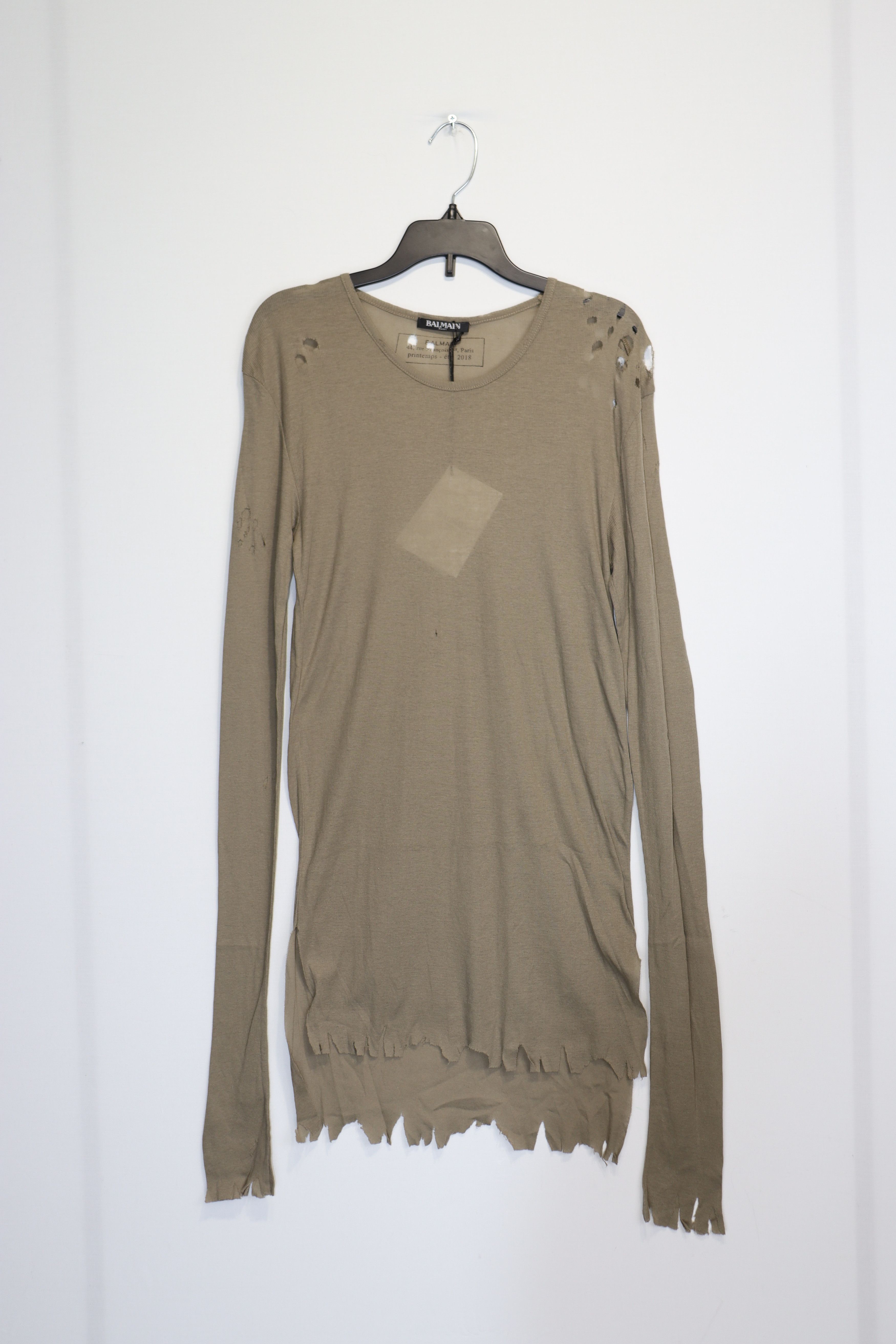 Balmain o1rshd1 Long-Sleeve Distressed T-Shirt in khaki Size US S / EU 44-46 / 1 - 2 Thumbnail