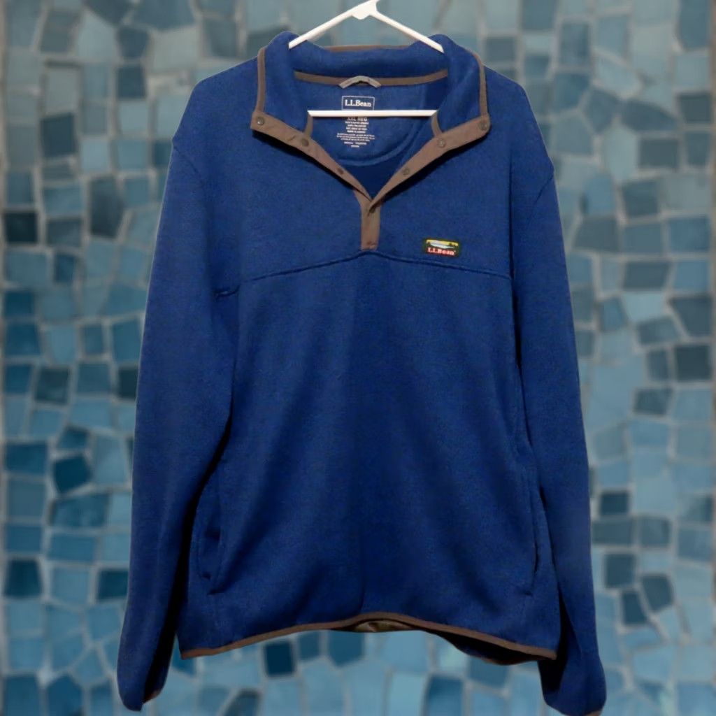 Vintage LL Bean Men's 2XL Reg Sweater Fleece 1/4 Snap Pullover Blue Gray Mock Neck Long Sleeve Pockets Solid Logo Christmas Casual Outdoors Vintage No Size US XXL / EU 58 / 5 - 1 Thumbnail