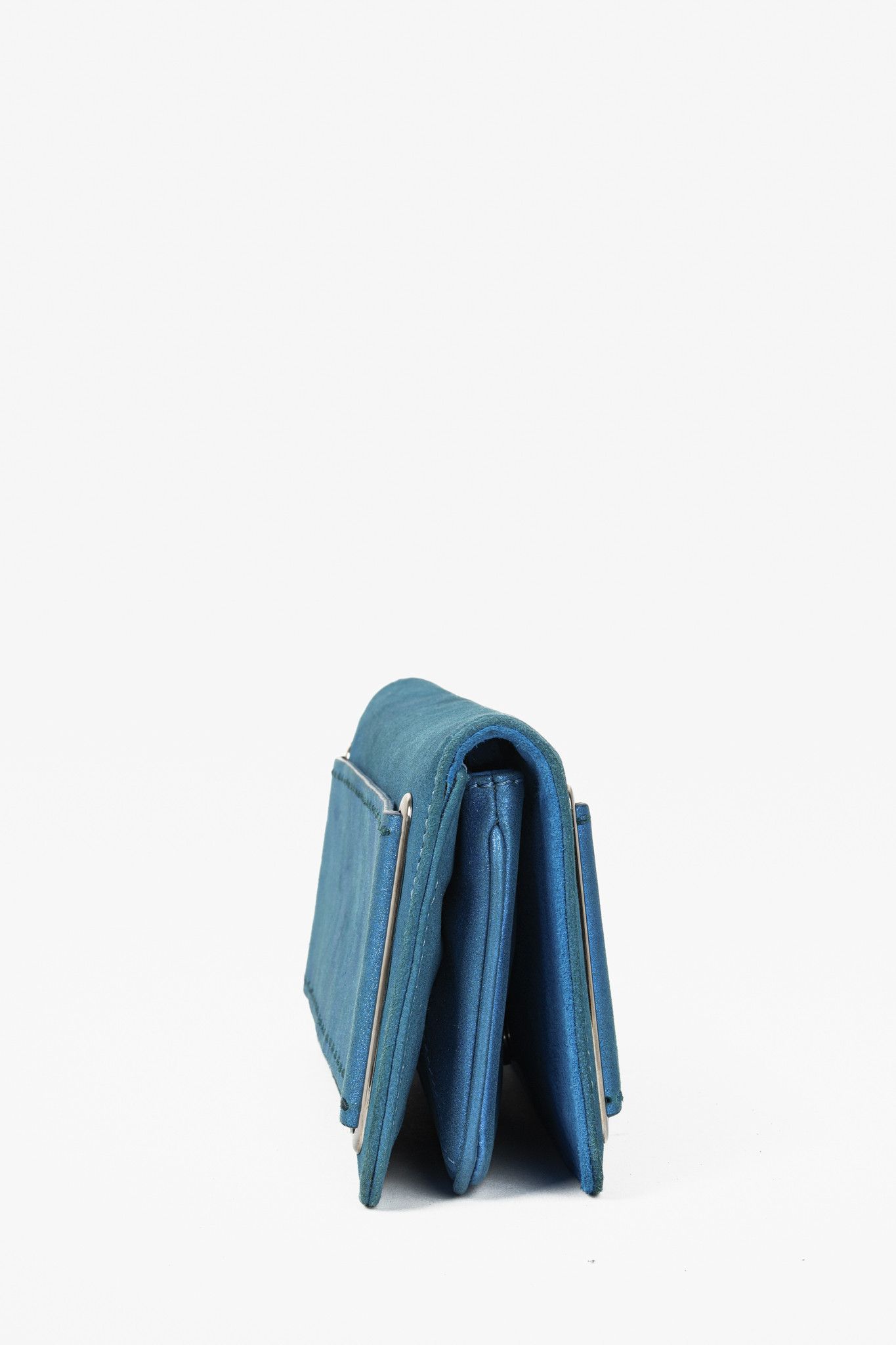Versace Versace Metallic Aqua Blue Leather Clutch Size ONE SIZE - 3 Thumbnail