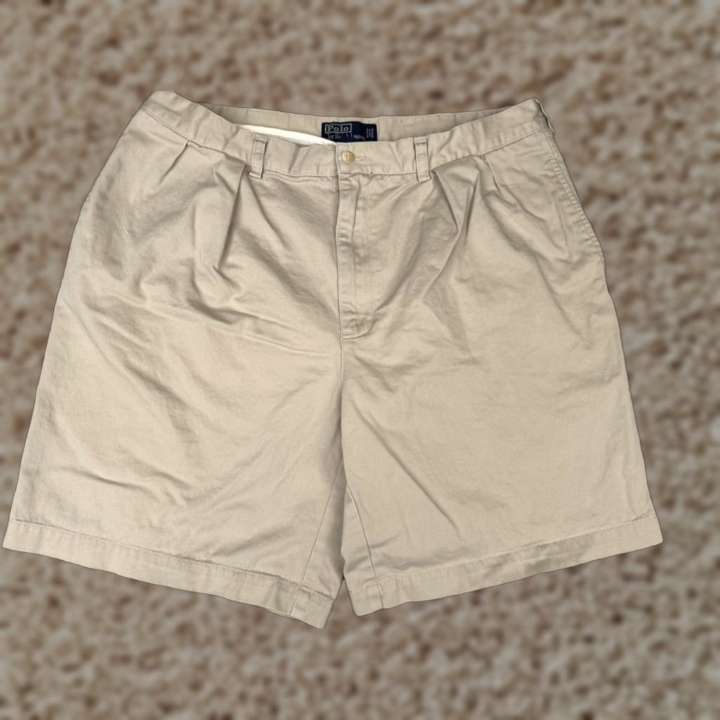 VINTAGE Polo Ralph Lauren Shorts Mens 38 Chino Casual Beig e Khaki Tyler Short Classic Fit Pockets 9 Inseam