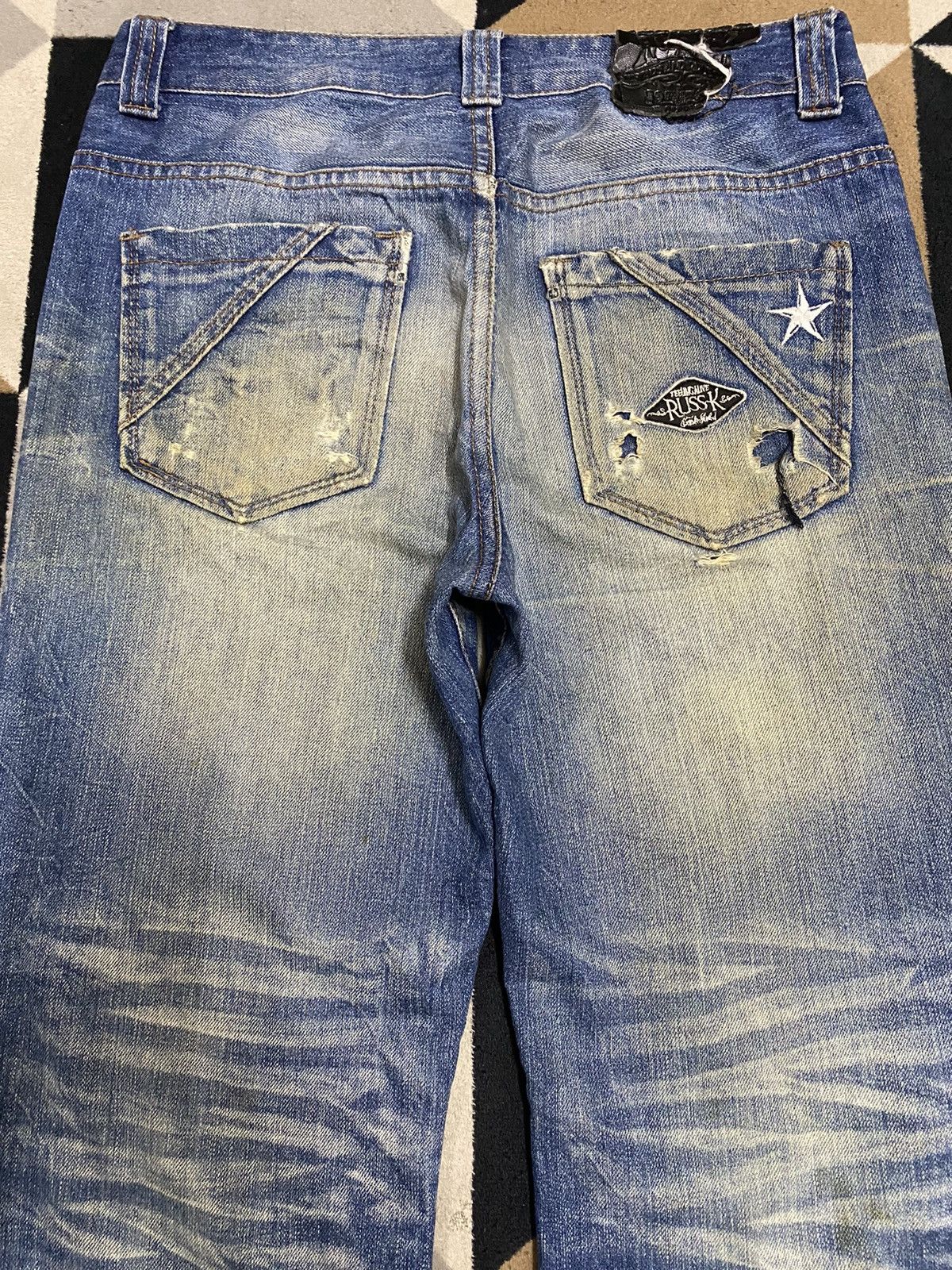 Japanese Brand Vintage Japanese Ruskk Whisker Patched Blue Wash Loose Jeans Size US 30 / EU 46 - 4 Thumbnail
