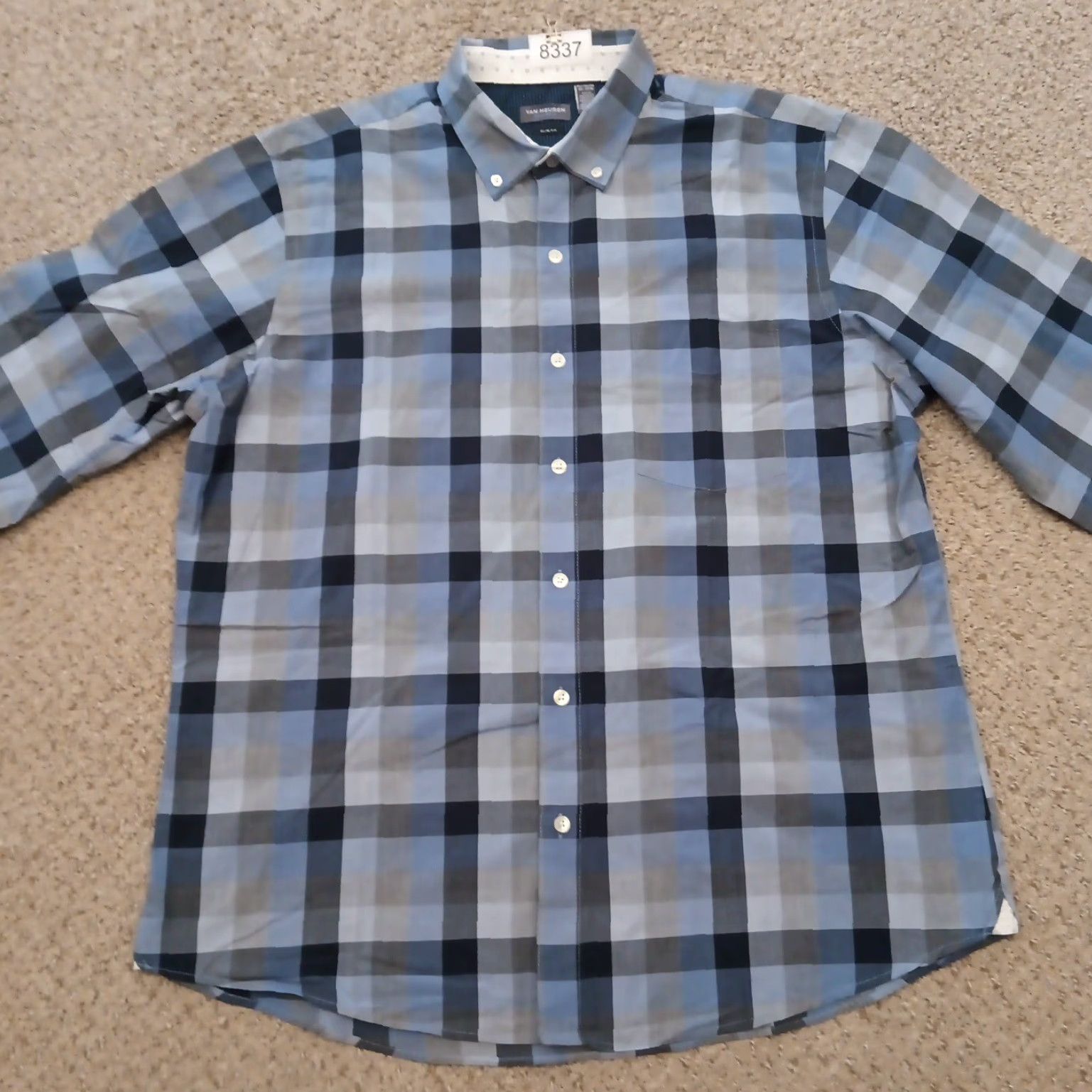Van Heusen Van Heusen Shirt Mens XL Slim Blue Plaid Long Sleeve Button-Down Cotton Blend Size US XL / EU 56 / 4 - 4 Thumbnail