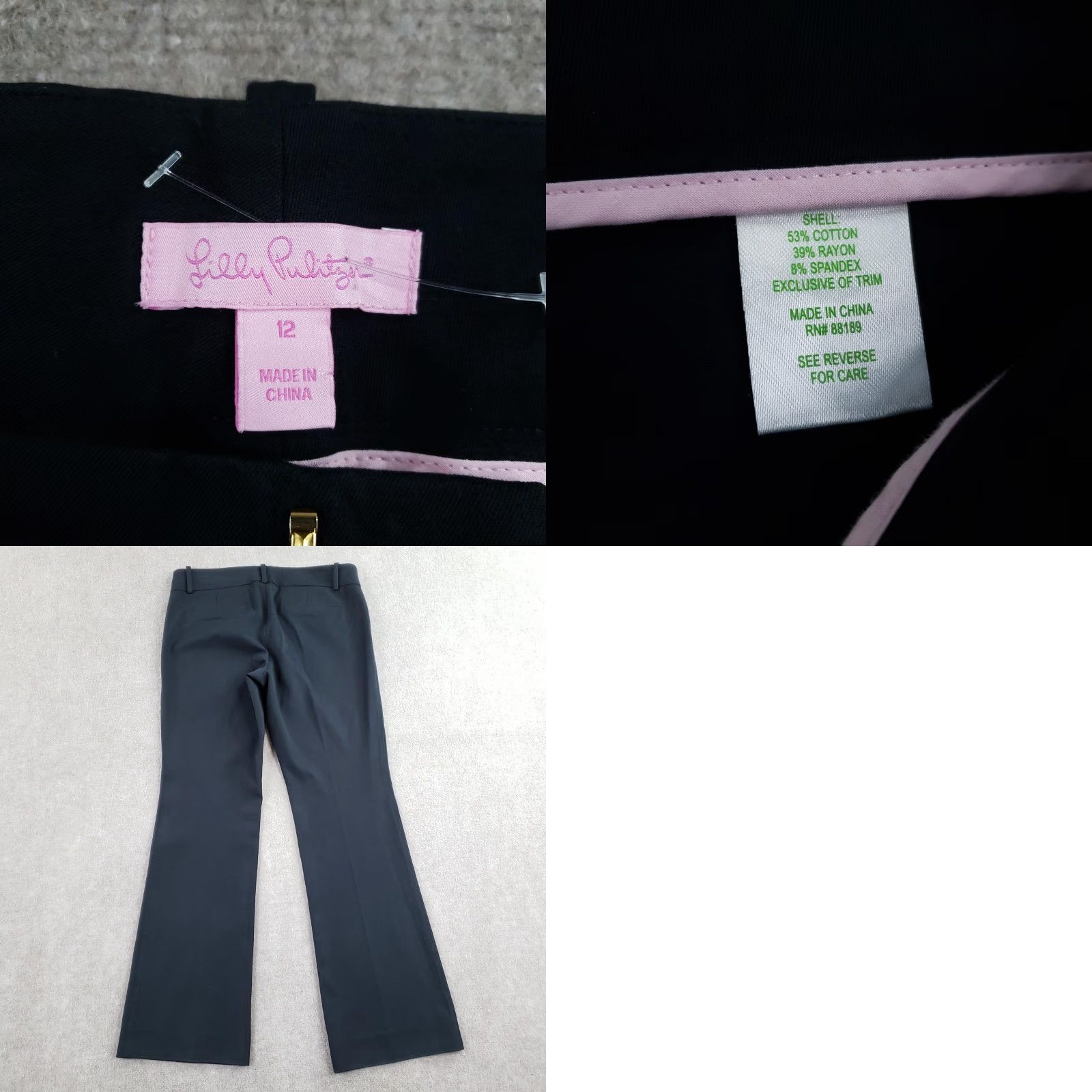 Lilly Pulitzer Lilly Pulitzer Womens Black Bootcut Twill Dress Pants 12 Stretch Workwear Convenience Pockets Size 34" / US 12 / IT 48 - 9 Thumbnail