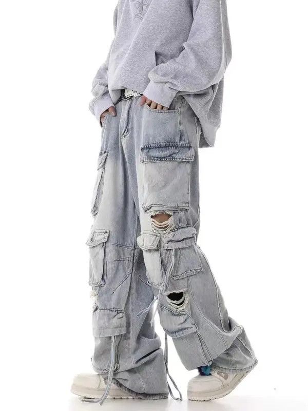Japanese Brand × Jean Retro heavy industry beggar ripped workwear wide leg jeans Size US 32 / EU 48 - 1 Thumbnail