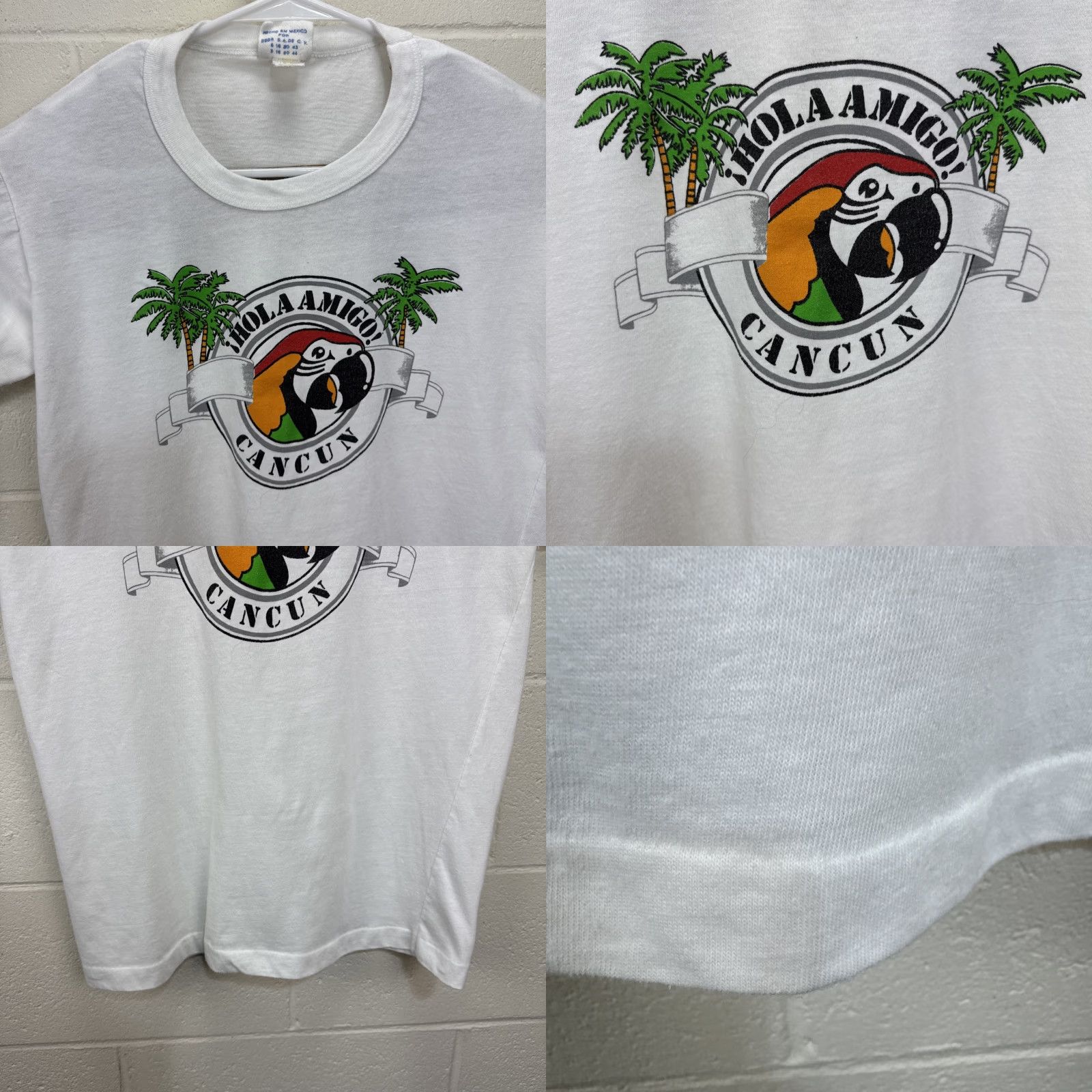 Vintage VINTAGE Hola Amigo! Cancun Macaw Parrot T Shirt Sol Aire White 1980s Unisex L Large Graphic Tee Beach Sportswear Mexico © Mens/ Womens Size US L / EU 52-54 / 3 - 8 Thumbnail