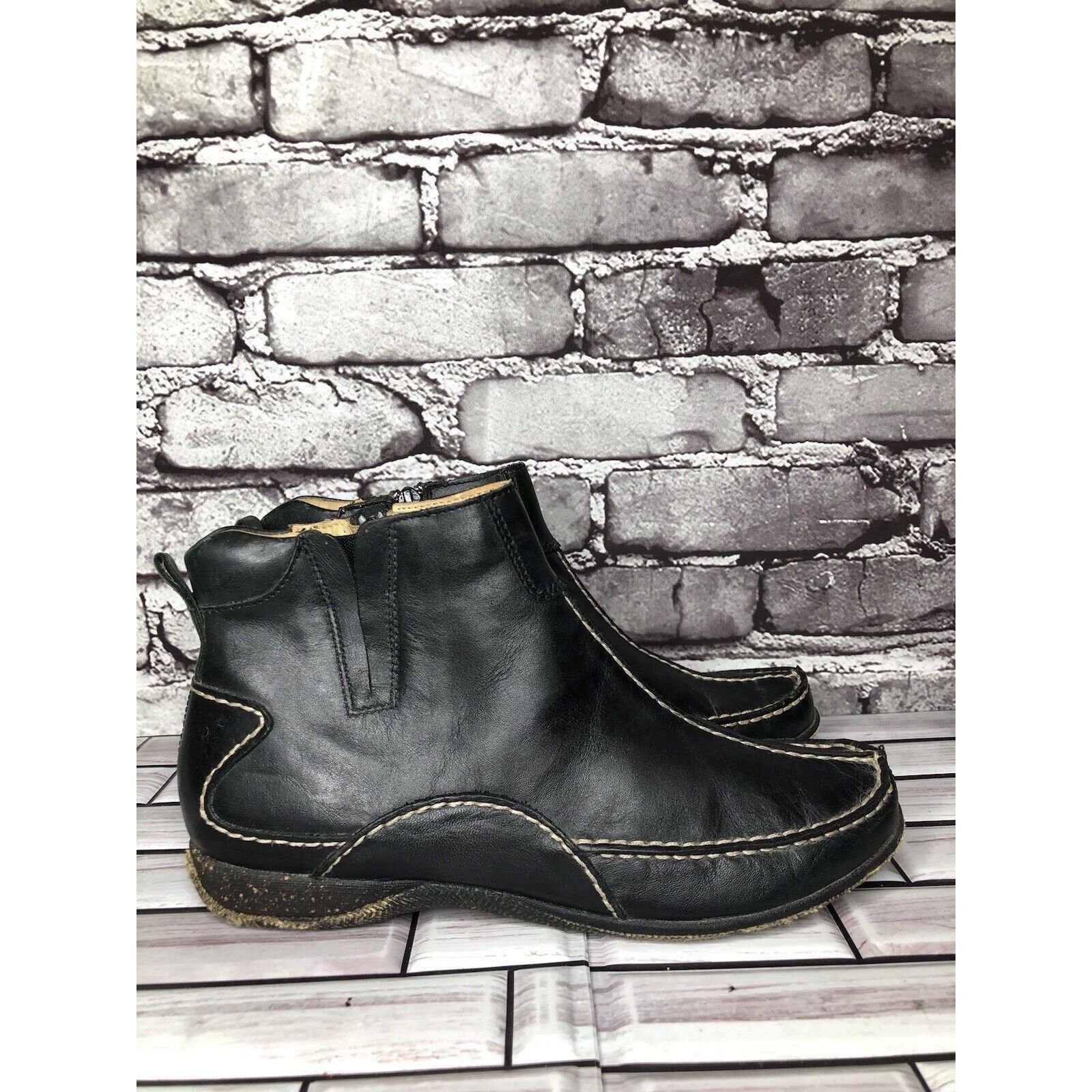 Hush Puppies Hush Puppies Black Leather Side Zip Casual Ankle Booties Wom Size US 8.5 / IT 38.5 - 1 Thumbnail