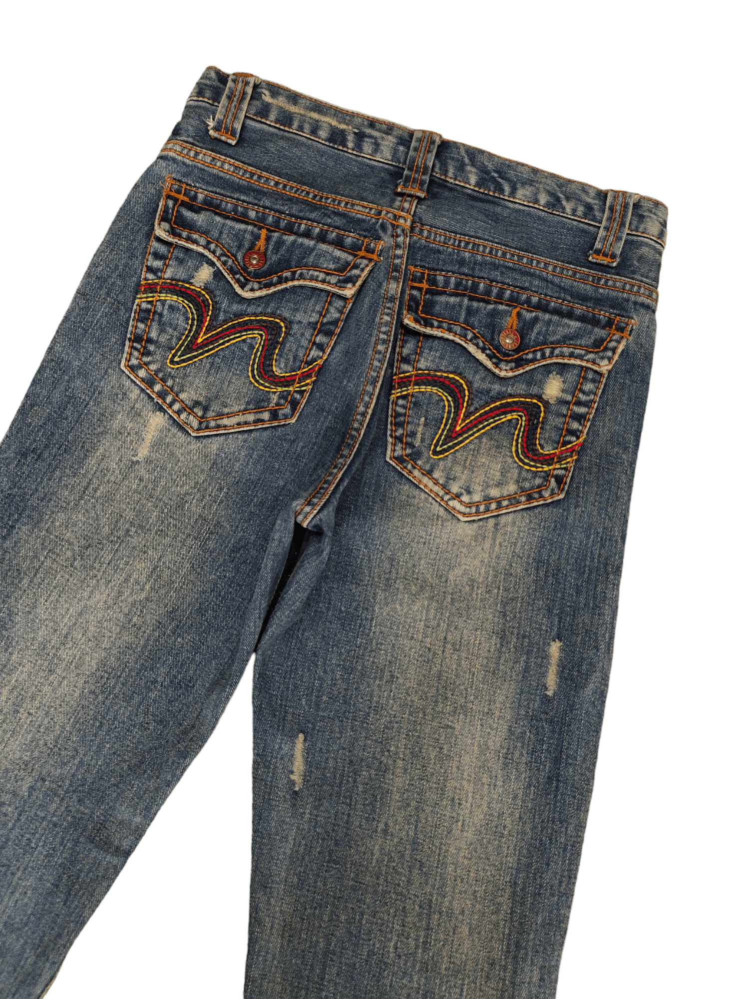 If Six Was Nine Flare Jeans Nylaus Distress Embroidered Denim Bootcut Mudmax Size US 30 / EU 46 - 14 Thumbnail