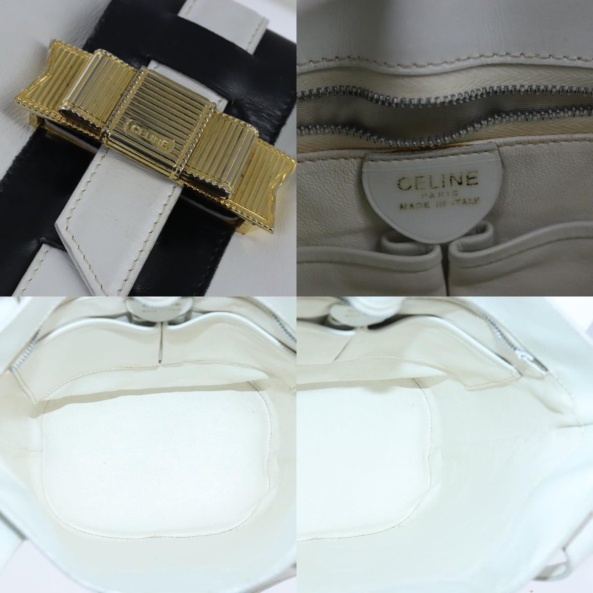 Celine CELINE Ribbon Tote Bag Leather White Black Size ONE SIZE - 11 Thumbnail