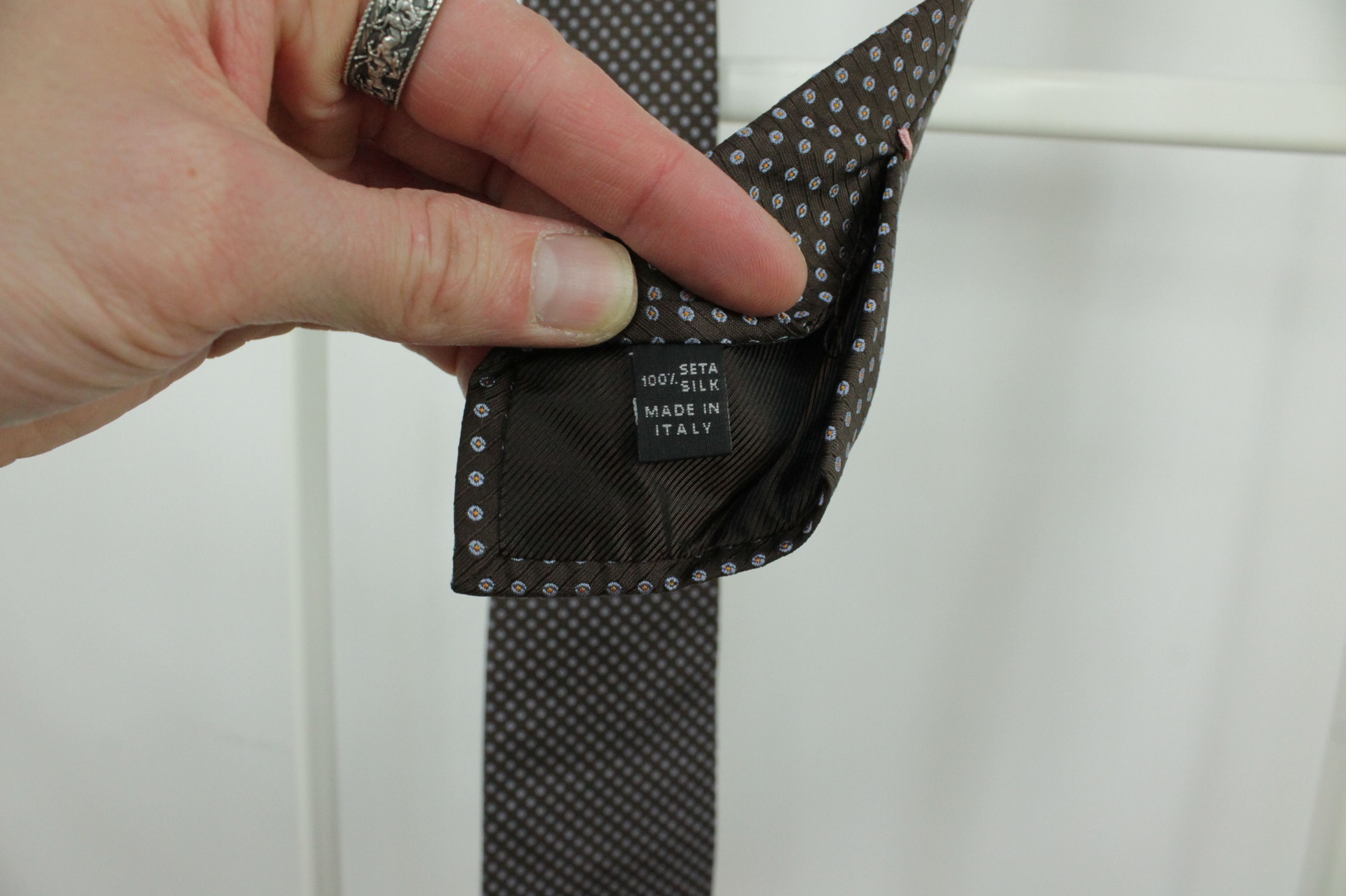 Luigi Borrelli Luigi Borrelli Polka Dot Tie Brown Silk Tie Size ONE SIZE - 4 Thumbnail