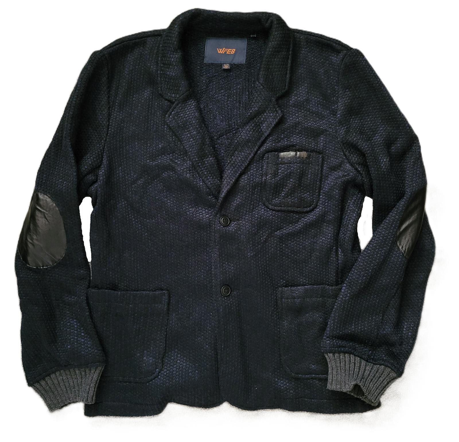 Weber Knit Blazer Jacket Mens XL Navy Sweater Cardigan Elbow Patch Size 46R - 1 Thumbnail