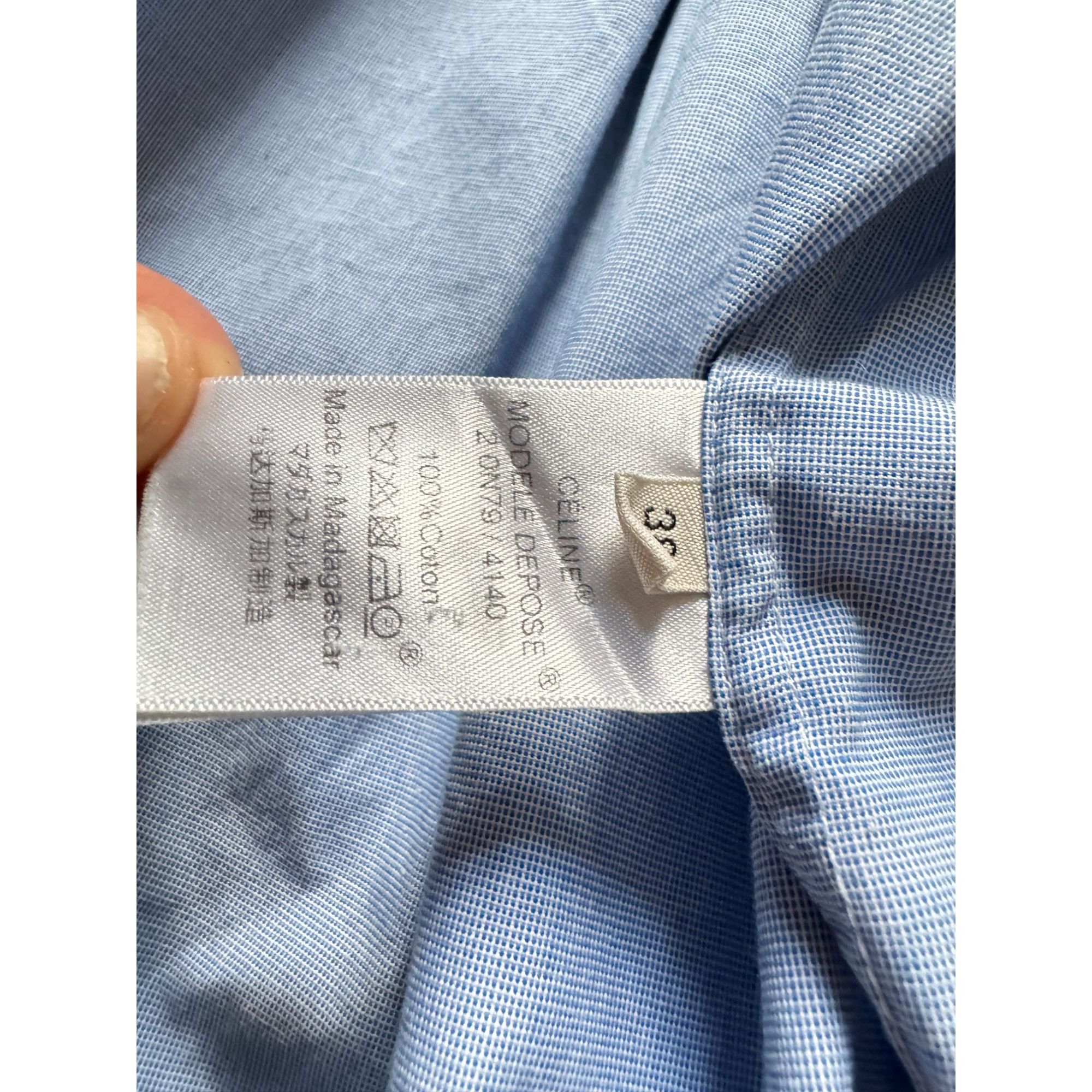 Celine Phoebe Philo Blue Shirt with White Contrast Collar & Cuffs Size S / US 4 / IT 40 - 5 Thumbnail