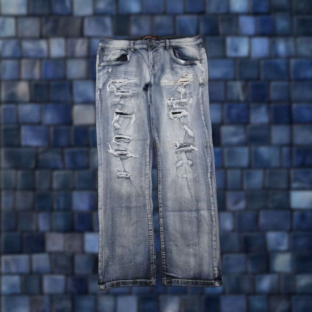 Vintage Copper Rivet Jeans Mens Slim Straight Distressed 36x30 5-Pocket Denim Blue Cotton Spandex Cardi? Size US 36 / EU 52 - 1 Thumbnail