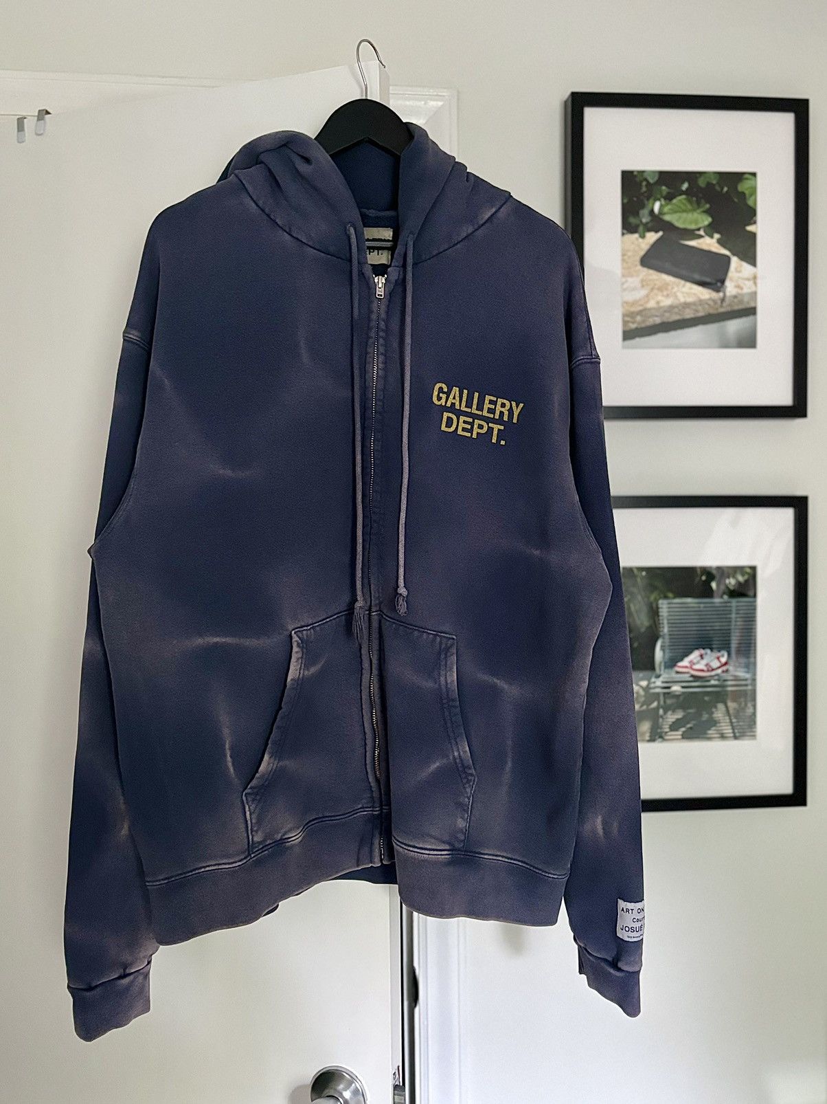 image of Gallery Dept Sun Faded Bleached Zip Logo Hoodie in Blue, Men's (Size 2XL)