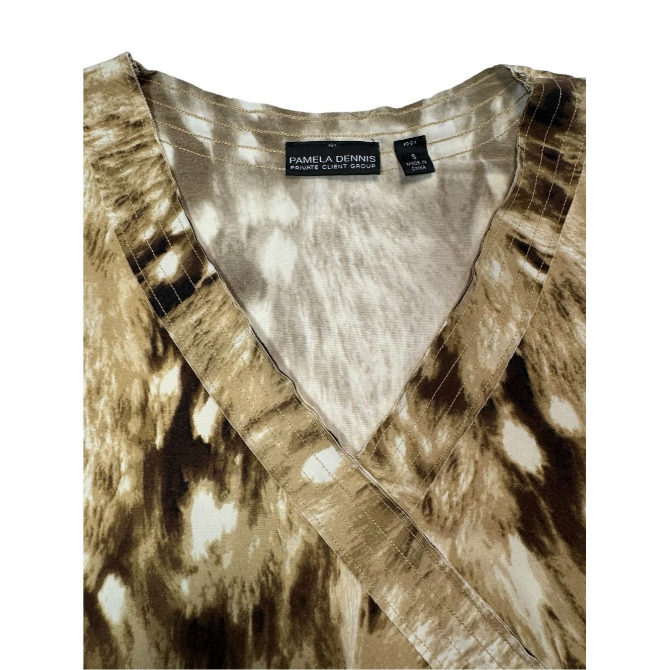 Other Pamela Dennis Brown Cream Printed Long Sleeve Faux-Wrap Dre Size S / US 4 / IT 40 - 5 Thumbnail