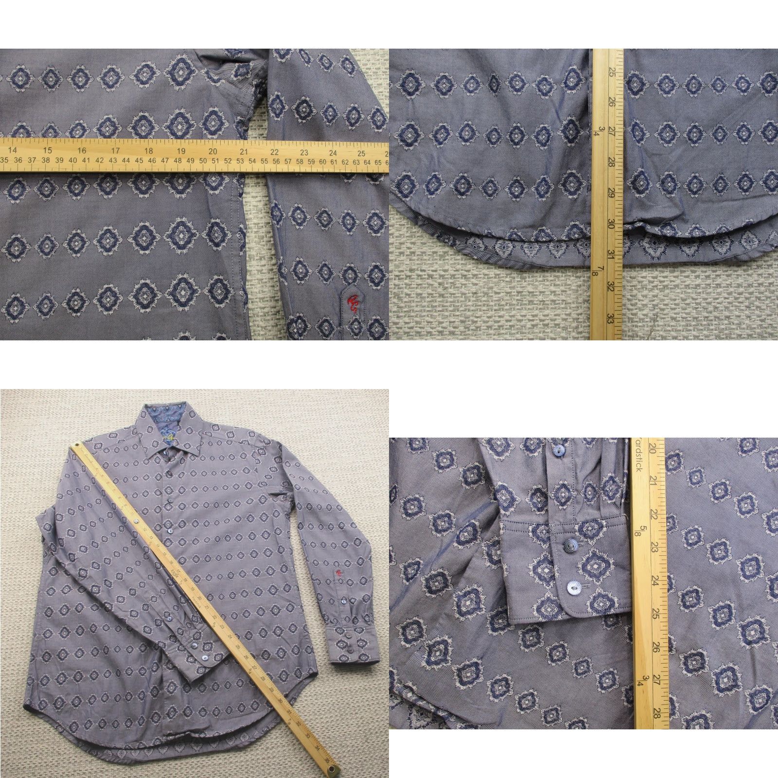 Robert Graham Robert Graham Shirt Mens Small Gray Blue Pattern Button Up Long Sleeve Designer Size US S / EU 44-46 / 1 - 9 Thumbnail