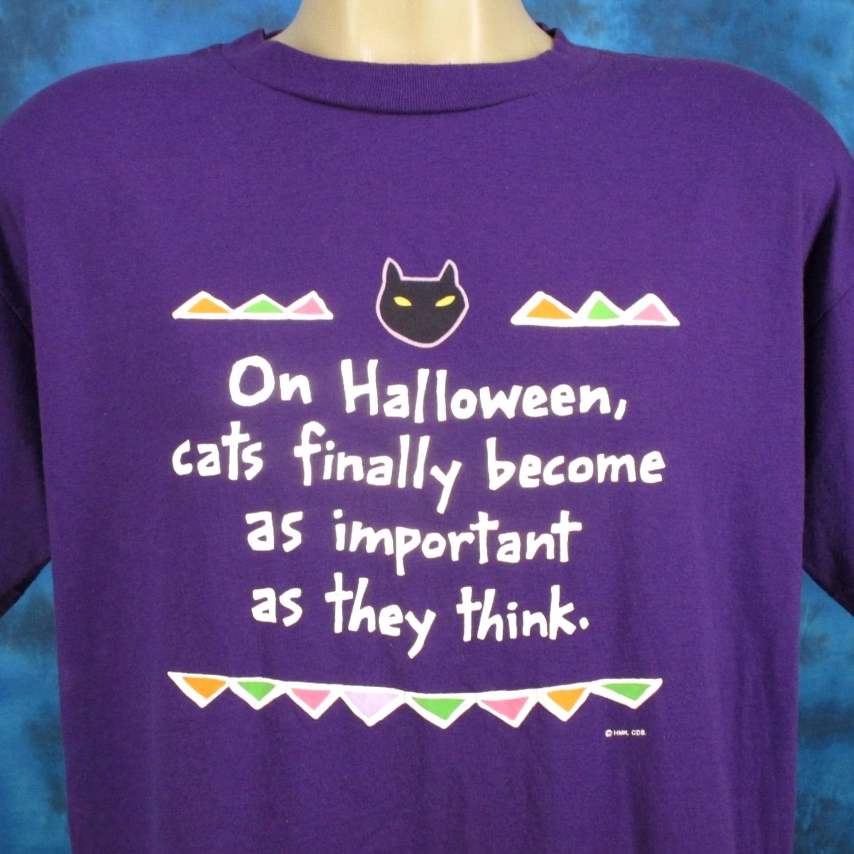 Vintage vtg 80s Hallmark CATS Become AS Important AS They Think Christmas Halloween T-Shirt LARGE Mens Purple 80s 90s joke Size US L / EU 52-54 / 3 - 3 Thumbnail