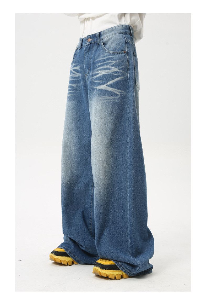 Japanese Brand × Jean Blue Washed Creased Vintage Wide Leg Jeans Size US 32 / EU 48 - 3 Thumbnail
