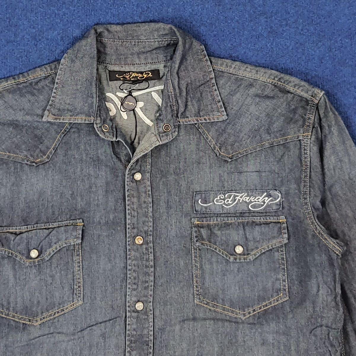 Ed Hardy Vintage Ed Hardy Design Denim Button Up Shirt C239N18 Size US XL / EU 56 / 4 - 7 Thumbnail