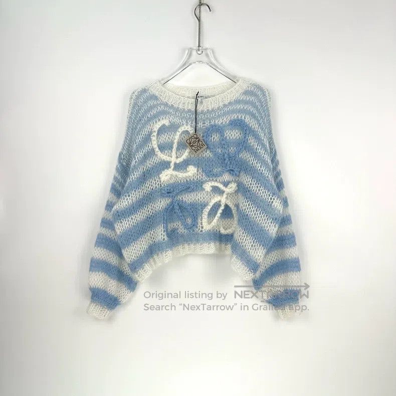 Loewe Loewe Navy Blue and White Striped Classic Big Logo Mohair Size XS / US 0-2 / IT 36-38 - 3 Thumbnail