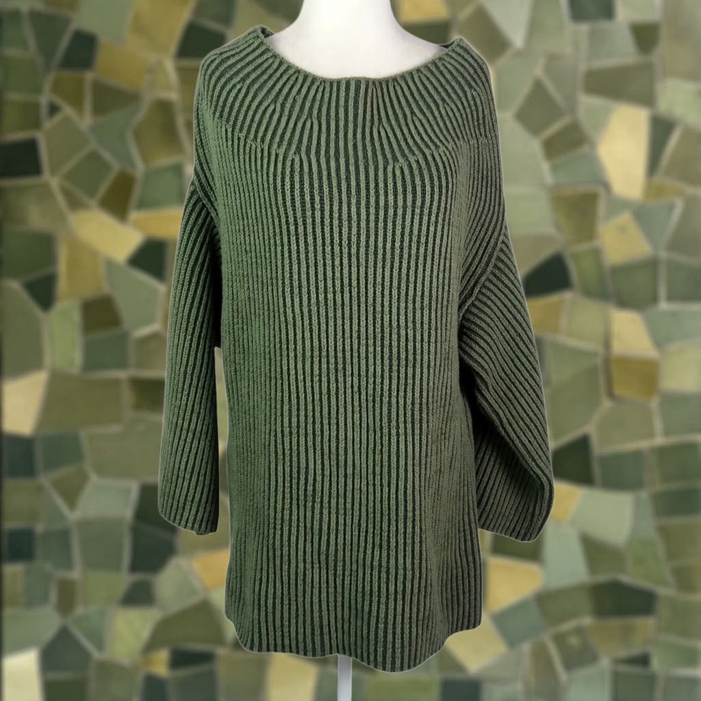 Free People Free People Olive Green Boatneck Tunic Sweater S Women Knit Cotton Acrylic Long Sleeve Bohemian Casual Fall Winter 90s (adjusted) Size S / US 4 / IT 40 - 1 Thumbnail