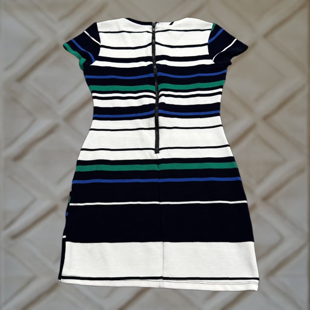 Lulus Lulus Ribbed Knit Bodycon Dress Womens Medium Multicolor Striped Zipper Dress Length Knee Casual Workwear Size M / US 6-8 / IT 42-44 - 1 Thumbnail