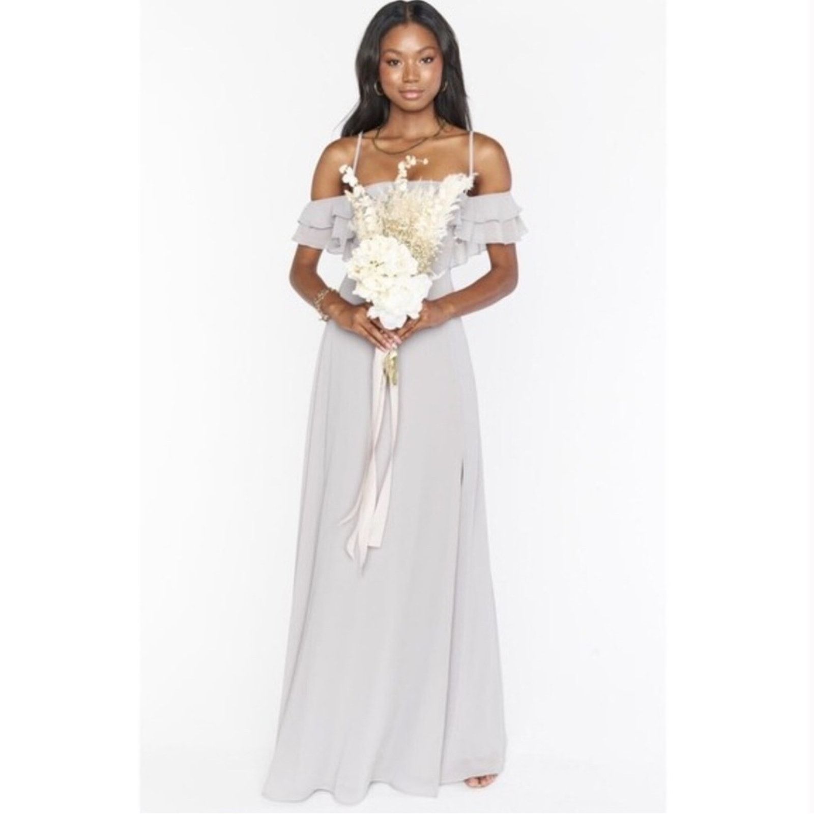Show Me Your MuMu Show Me Your Mumu Emma Ruffle Maxi Dove Gray Sz Bridesmaid M Size M / US 6-8 / IT 42-44 - 4 Thumbnail