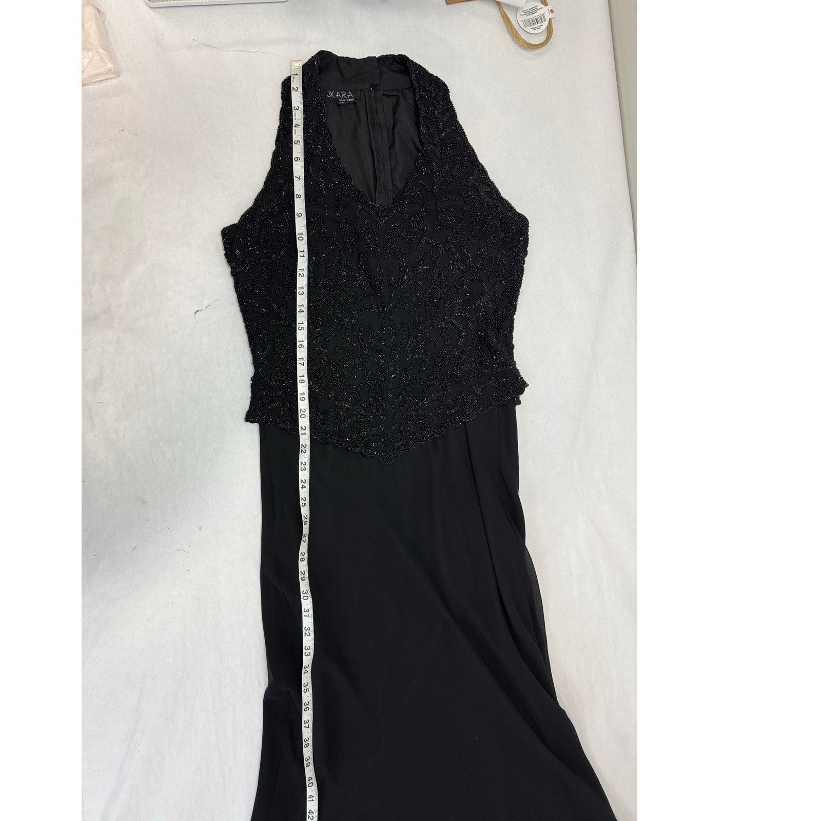 jkara beaded dress Long Beaded Prom Dress with Choker Collar PromGirl