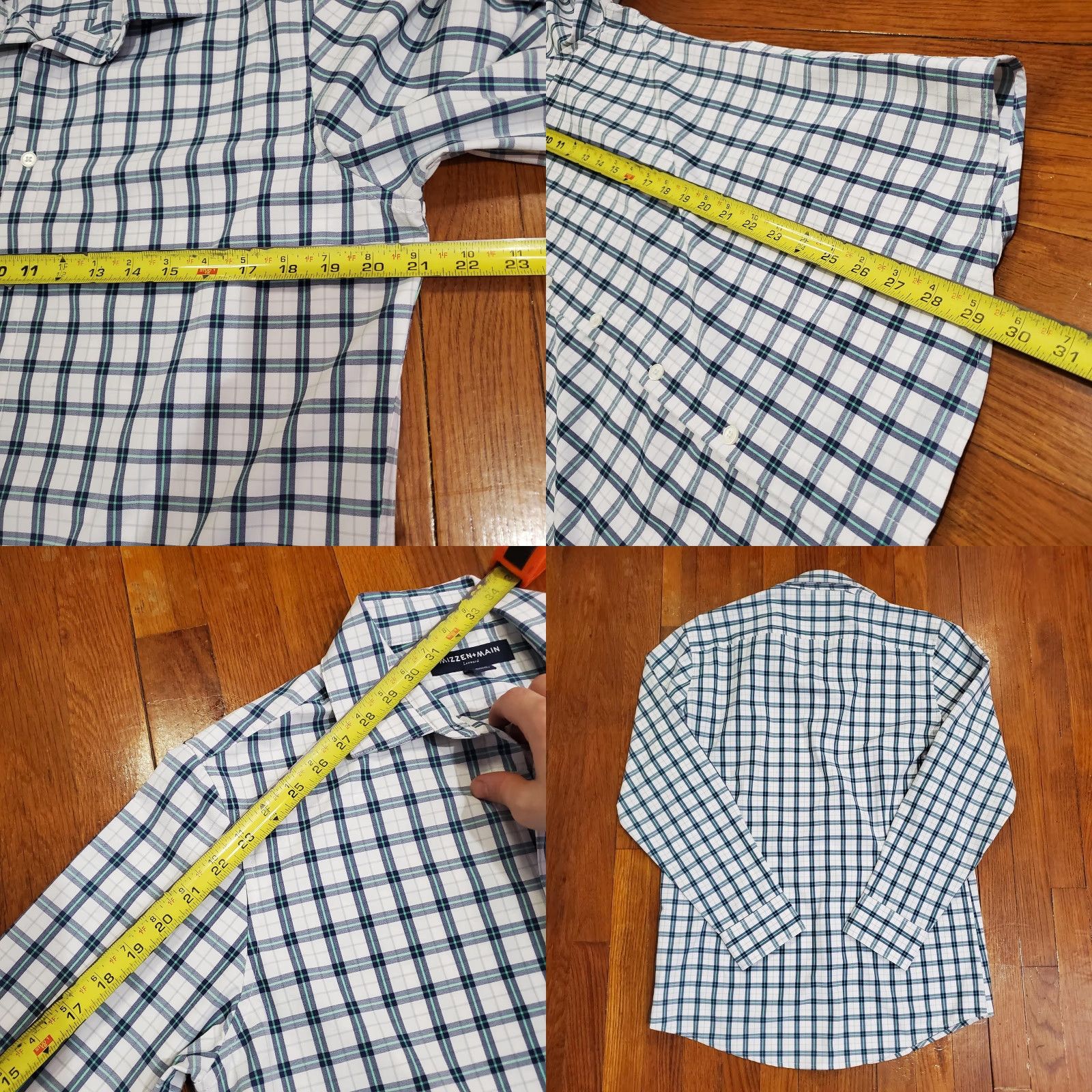 Mizzen+Main Mizzen+Main Leeward Shirt Mens Medium Plaid Dress Shirt Slim Fit 1WS-0564 Blue Green Size 40R - 8 Thumbnail