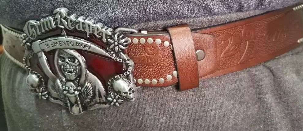 Leather Grim Reaper PU Leather Belt Size ONE SIZE - 4 Thumbnail