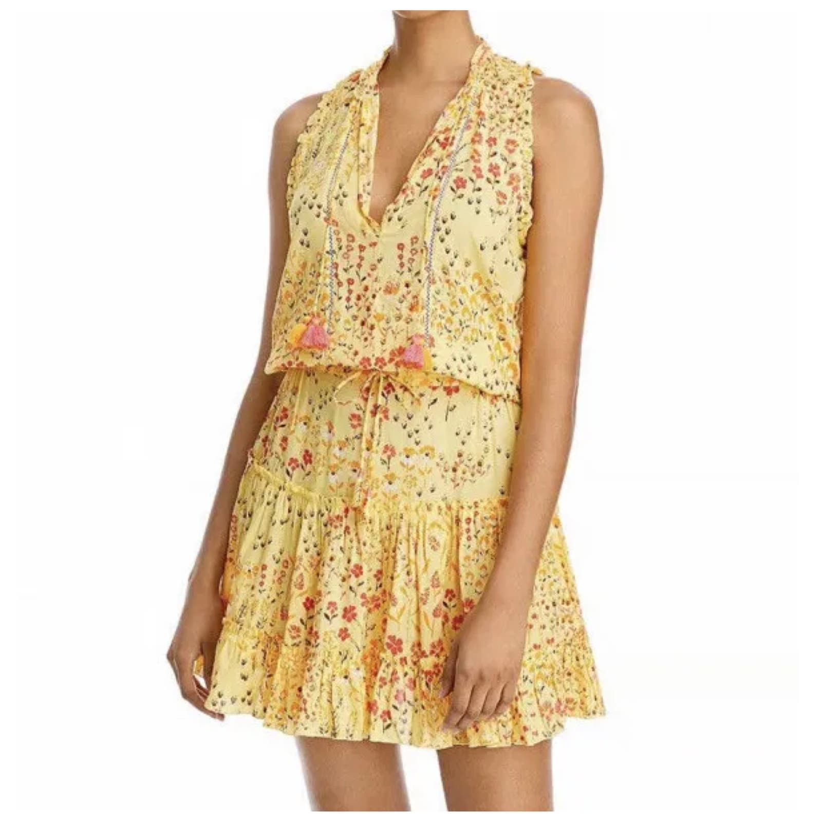 image of Poupette St Barth Clara Sleeveless Floral Dress Yellow, Women's (Size XS)