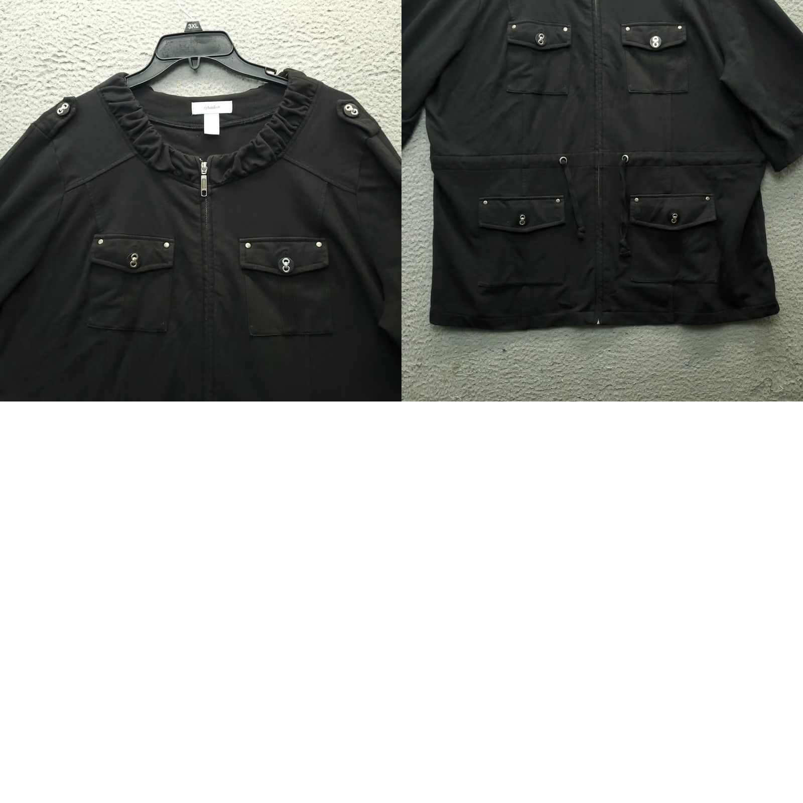 Vintage Christopher & Banks Jacket Womens 2X Black Tie Waist Pleated Neck Flap Pockets Size XXL / US 16-18 / IT 52-54 - 8 Thumbnail