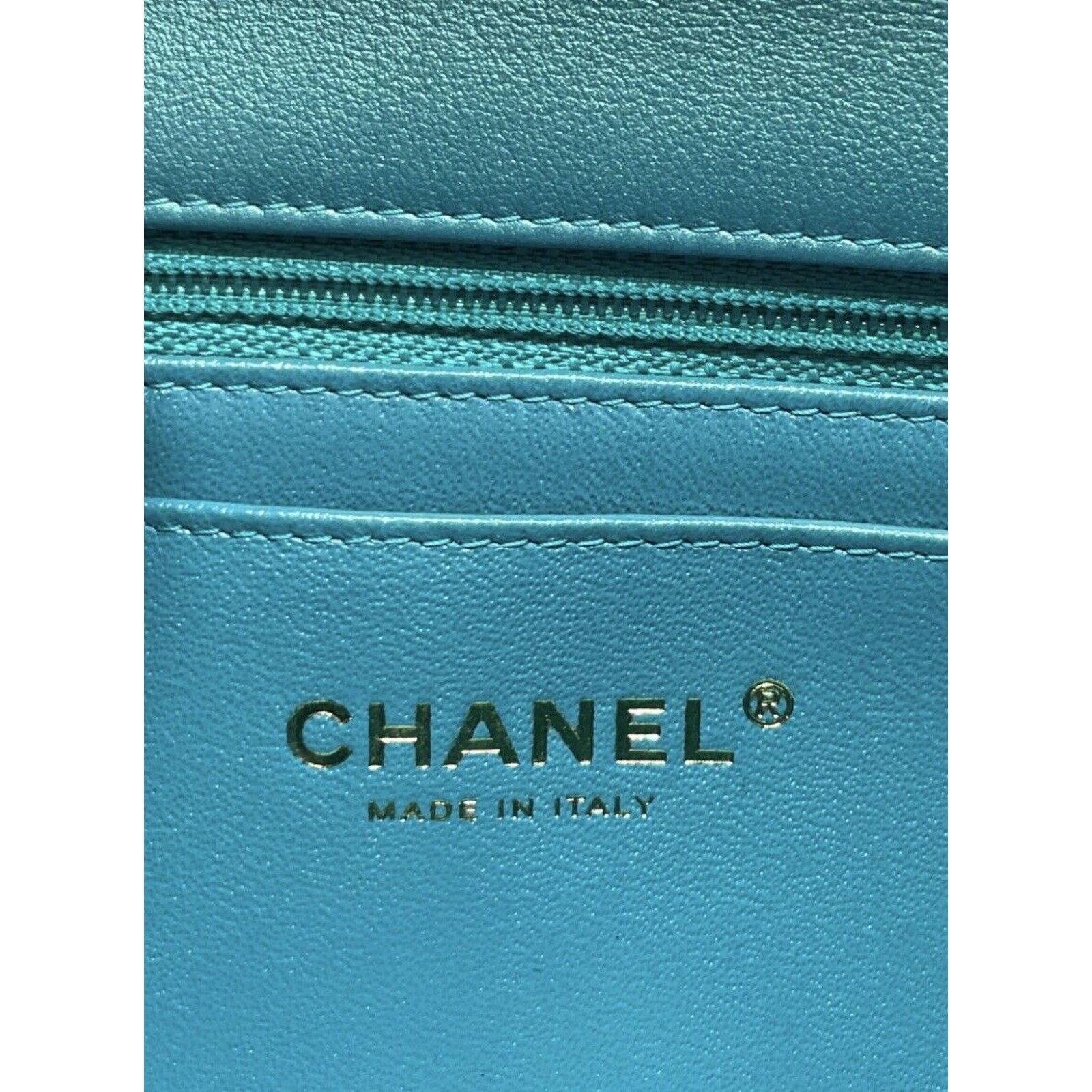 Chanel Mini Rectangular Classic 21S Green Iridescent Flap