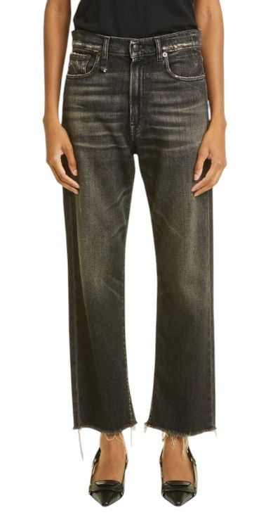R13 BOYFRIEND 26 Distress Ripped Straight Abbey Black 84485 Size 26" / US 2 / IT 38 - 1 Thumbnail