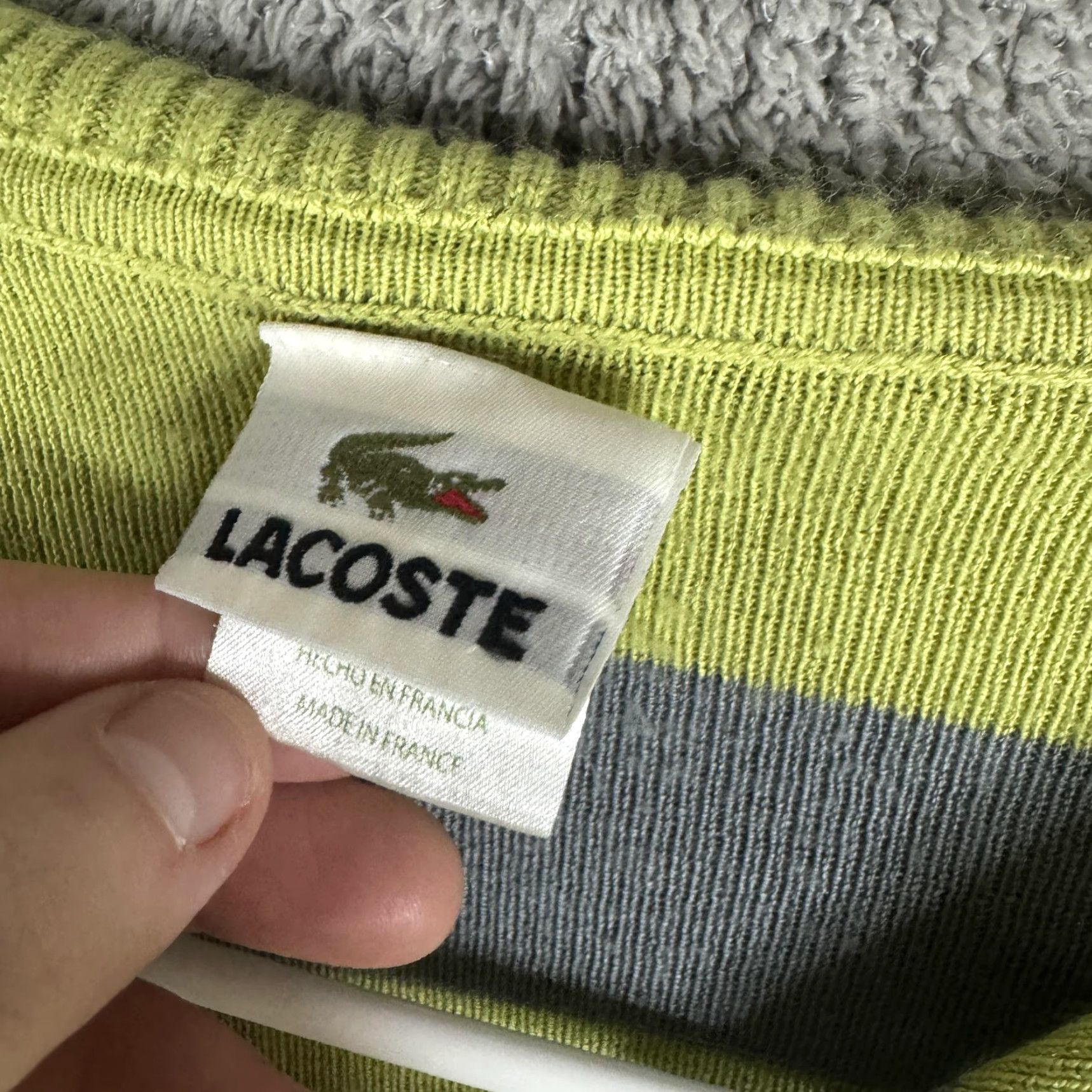 Lacoste Lacoste Womens Sweater Small Green Gray Stripe Collared Full Zip Knit Size S / US 4 / IT 40 - 6 Thumbnail